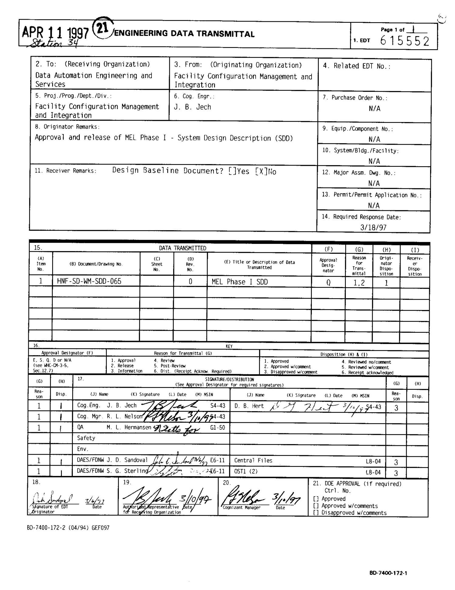 System design description for master equipment list, phase I Digital