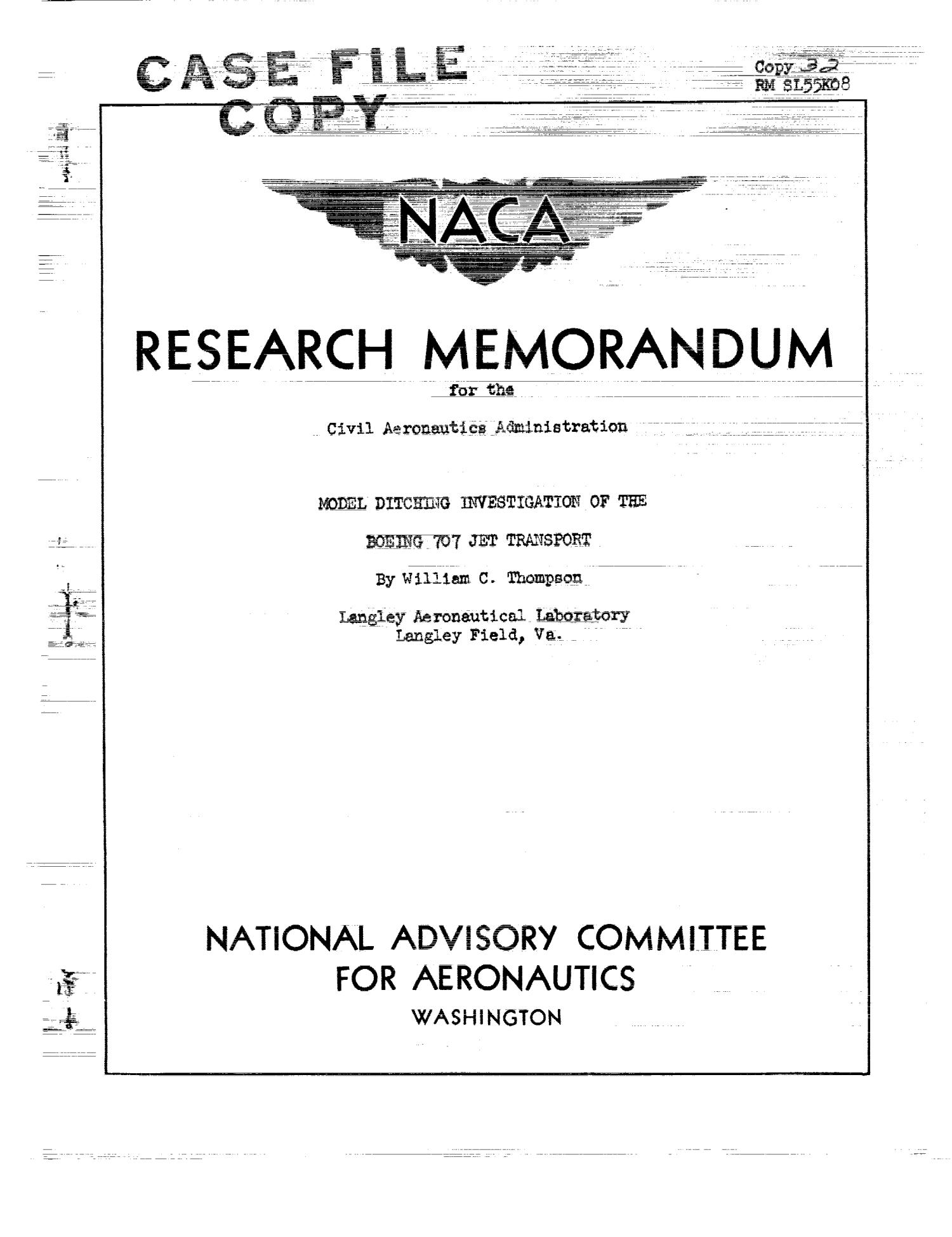 Model ditching investigation of the Boeing 707 jet transport - Page 1