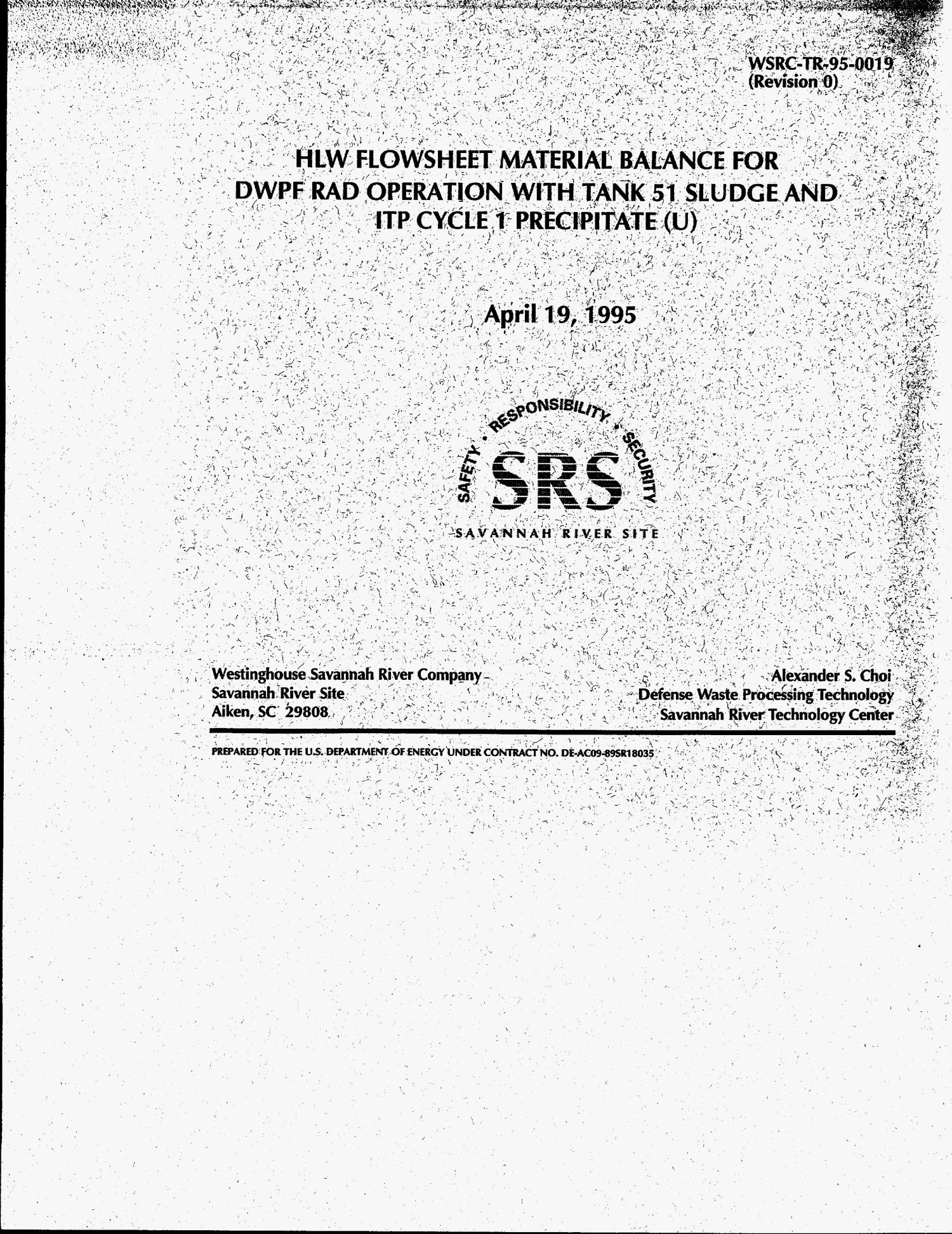 HLW flowsheet material balance for DWPF rad operation with Tank 51