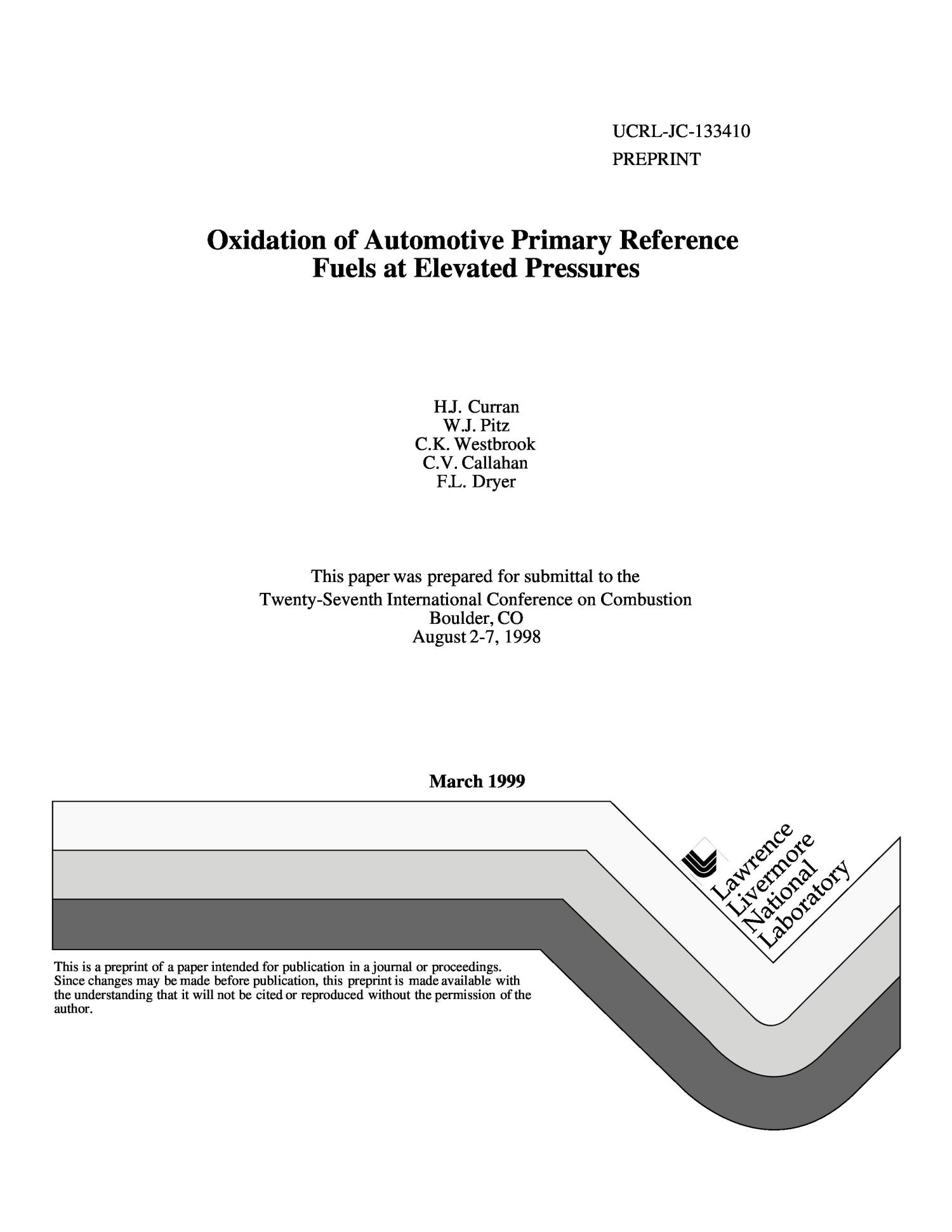 Oxidation of automotive primary reference fuels at elevated pressures