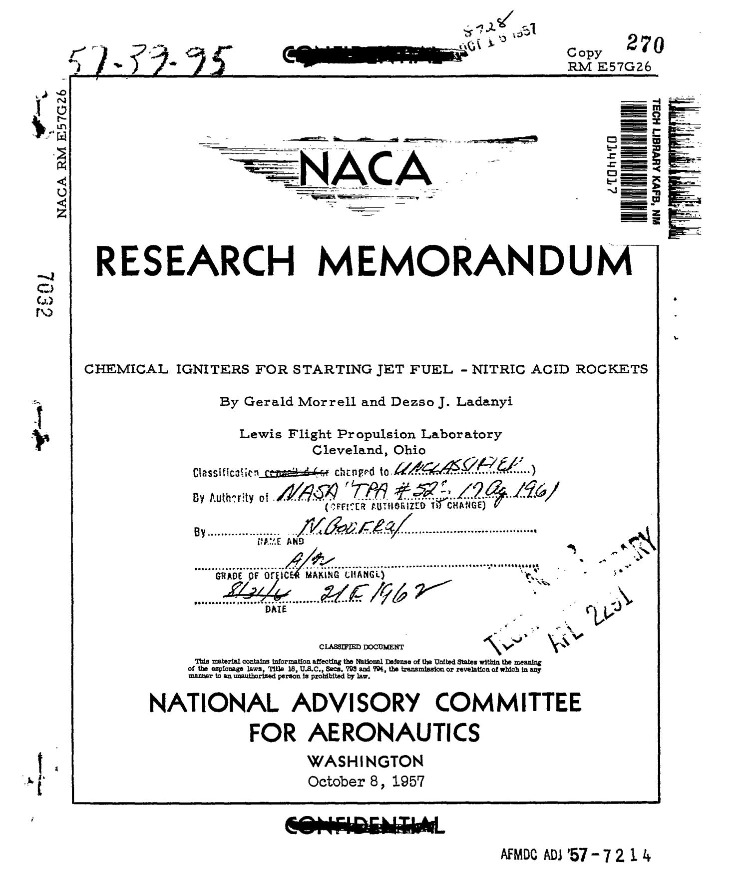 Chemical igniters for starting jet fuel nitric acid rockets UNT