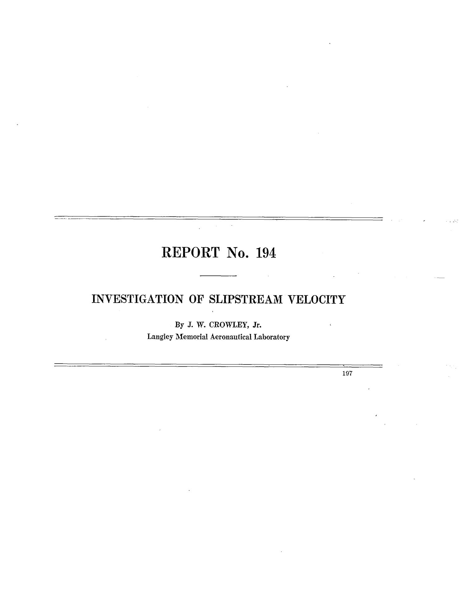 Investigation of Slipstream Velocity UNT Digital Library