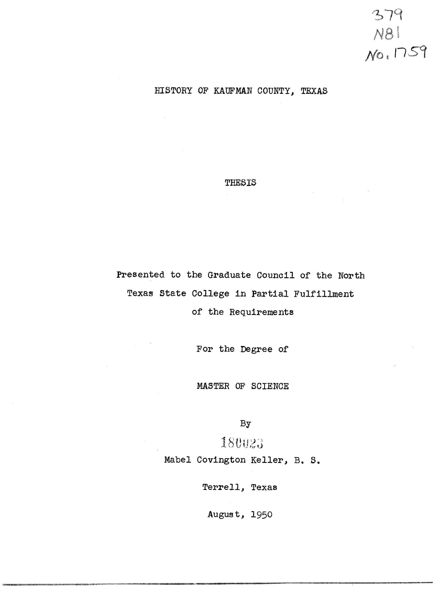 History of Kaufman County, Texas UNT Digital Library
