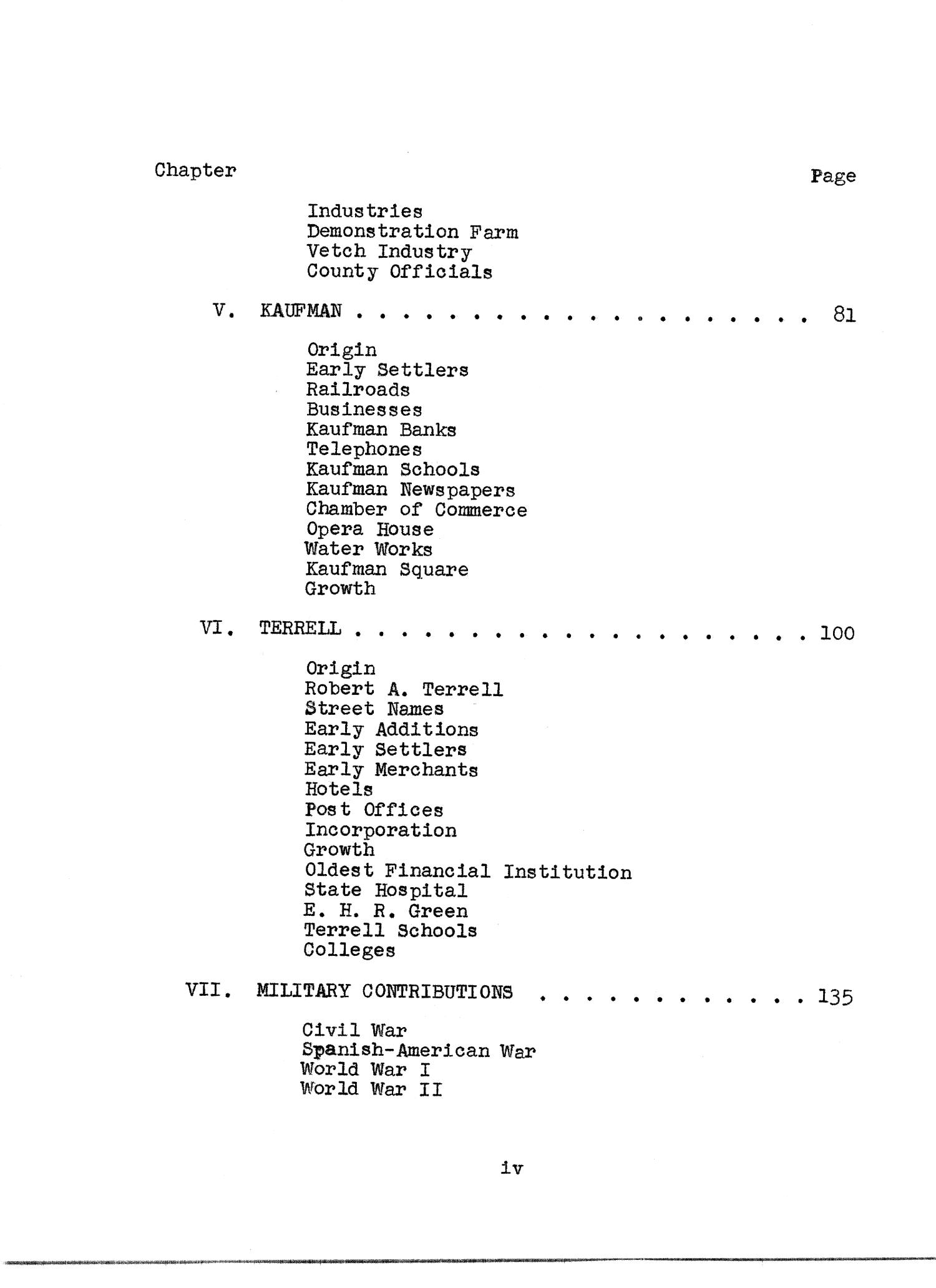 History of Kaufman County, Texas Page IV UNT Digital Library