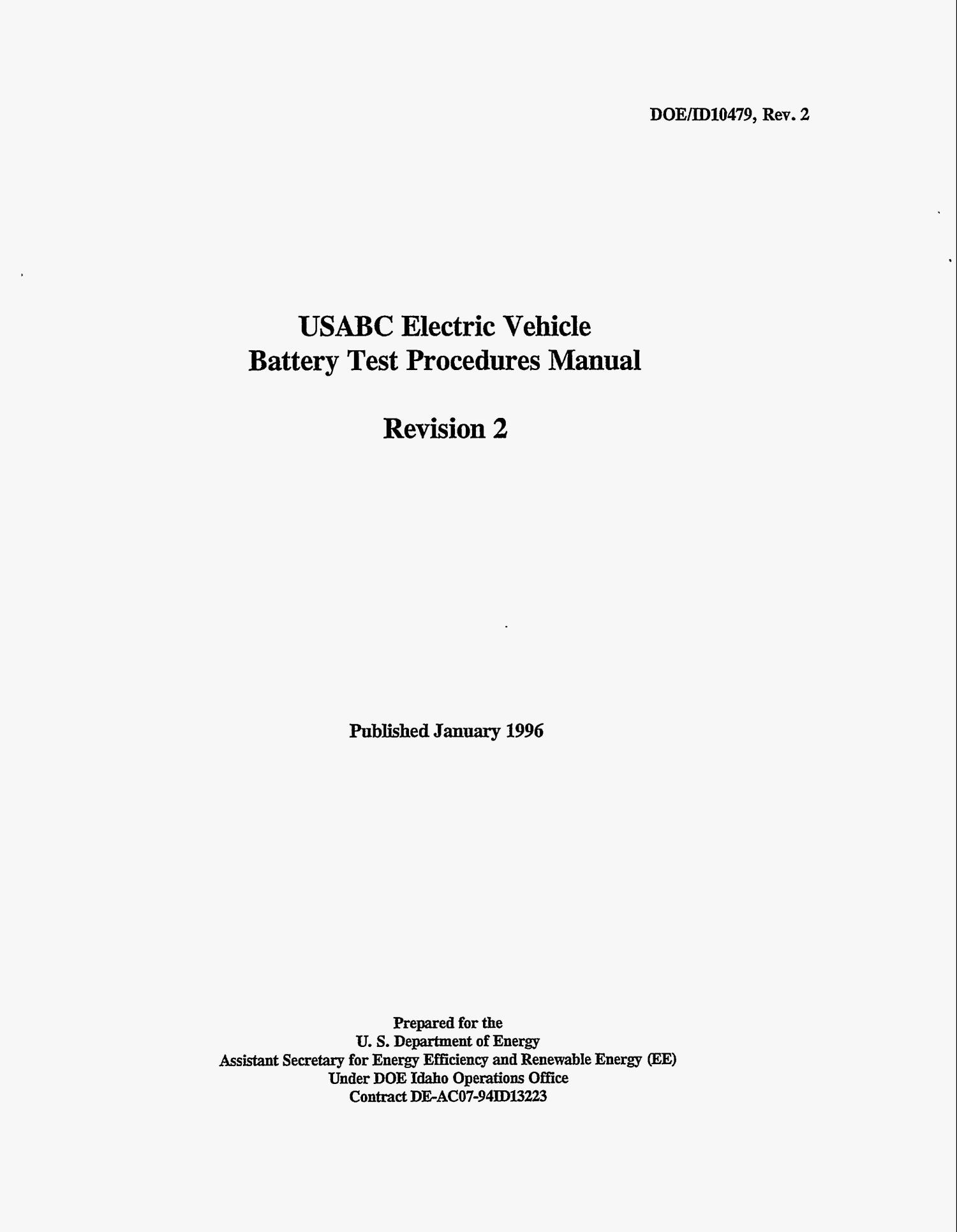 USABC electric vehicle Battery Test Procedures Manual. Revision 2
