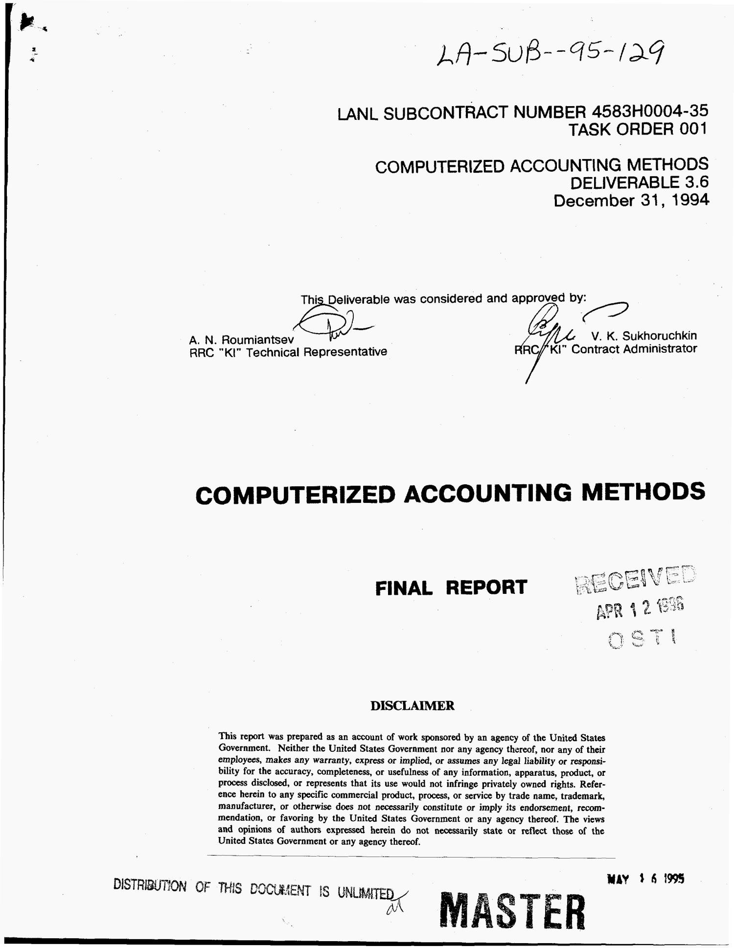 Computerized accounting methods. Final report UNT Digital Library