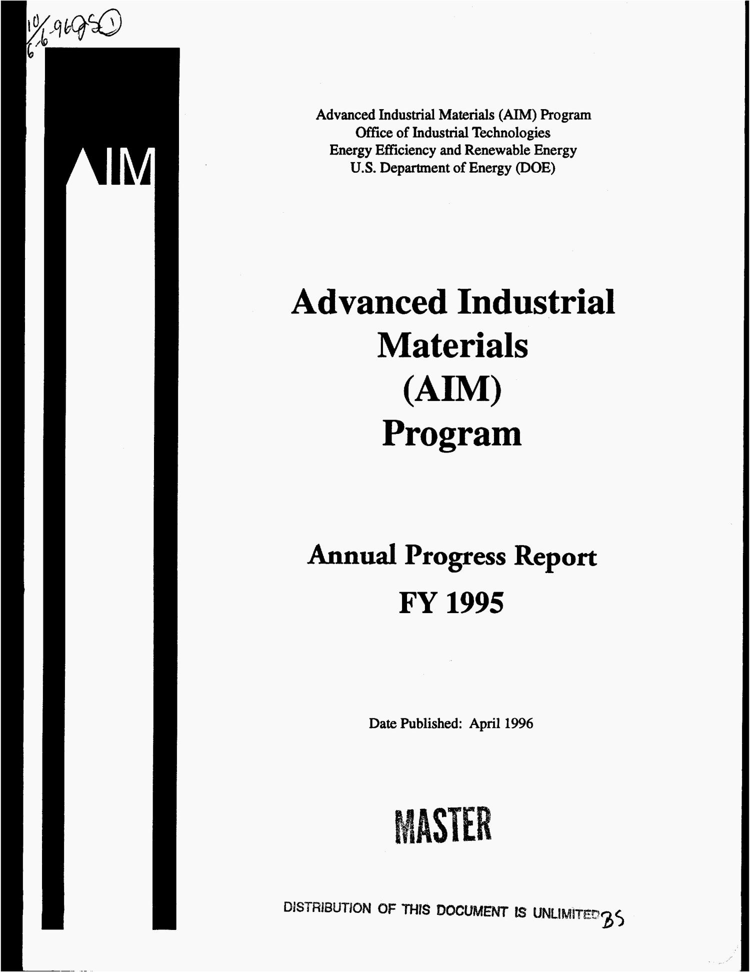 Advanced Industrial Materials (AIM) Program Annual progress report FY