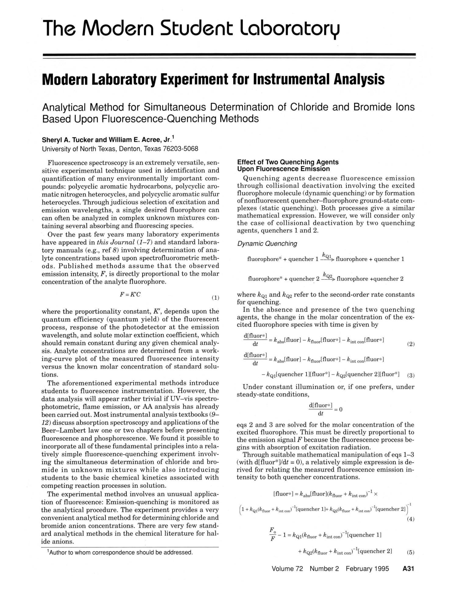Modern Laboratory Experiment for Instrumental Analysis Analytical