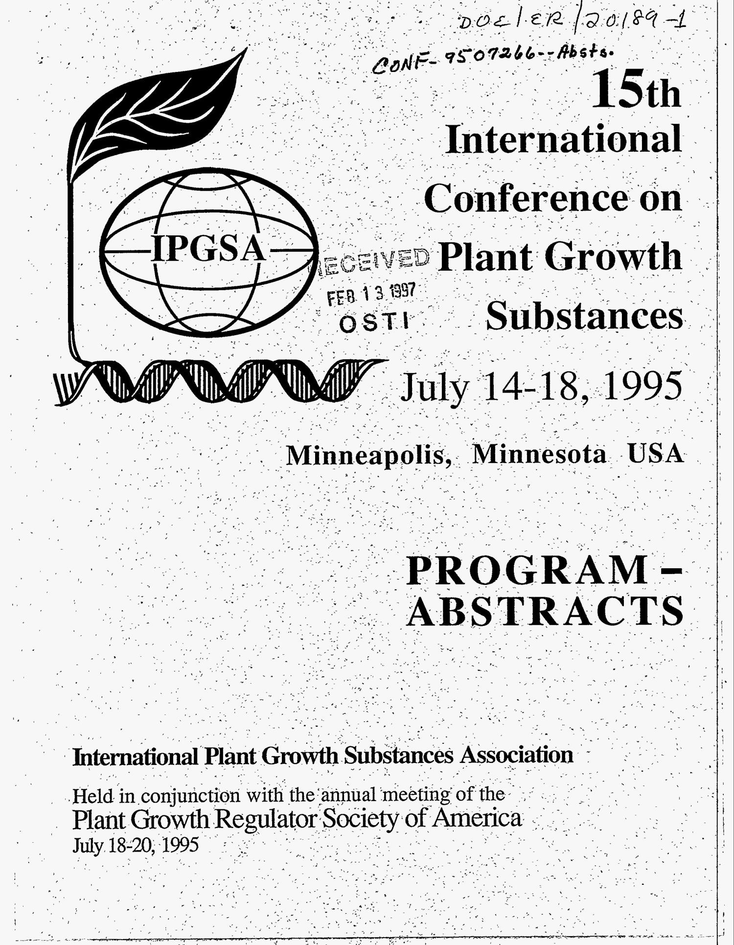 15. International Conference on Plant Growth Substances Program
