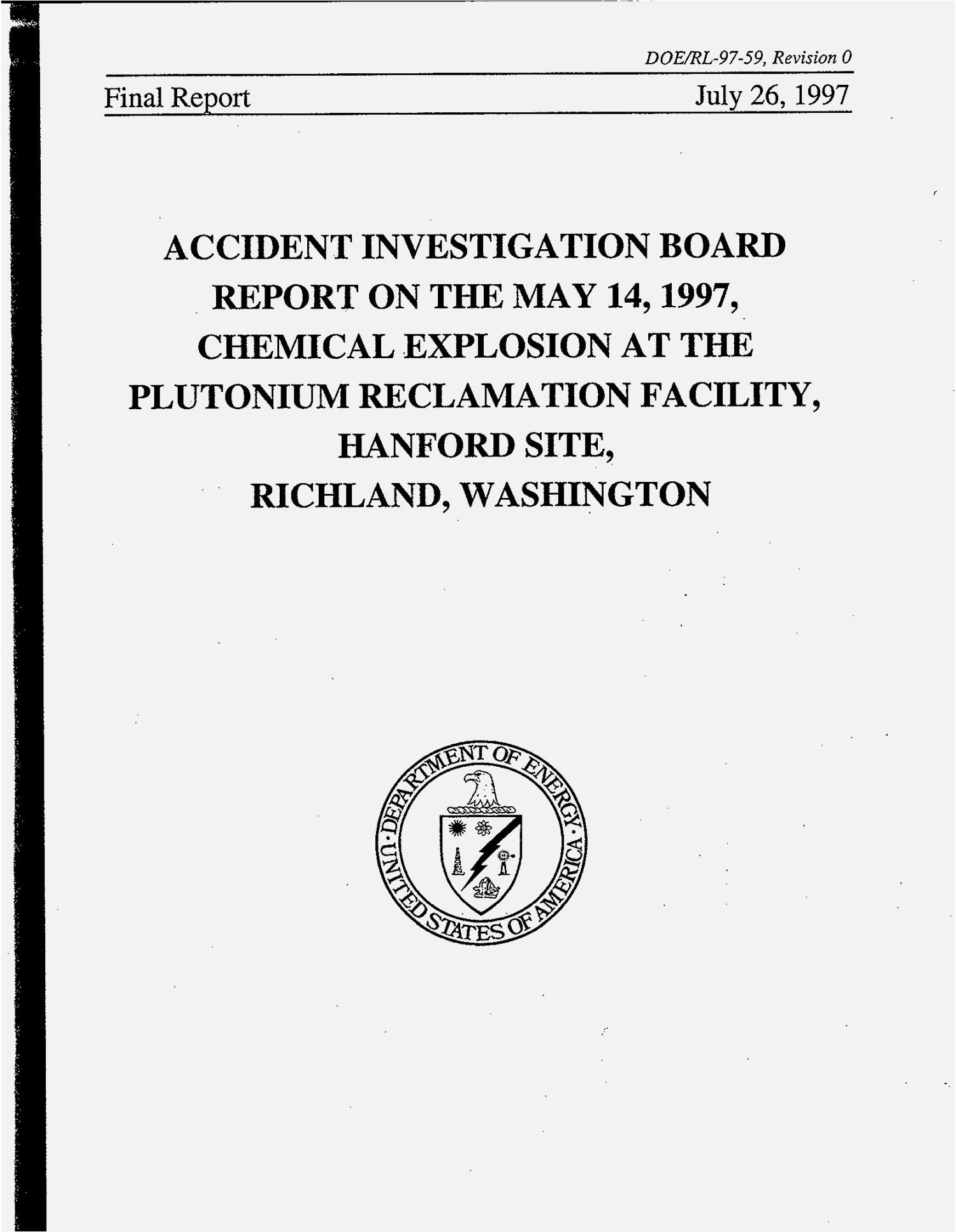 Accident investigation board report on the May 14, 1997, chemical