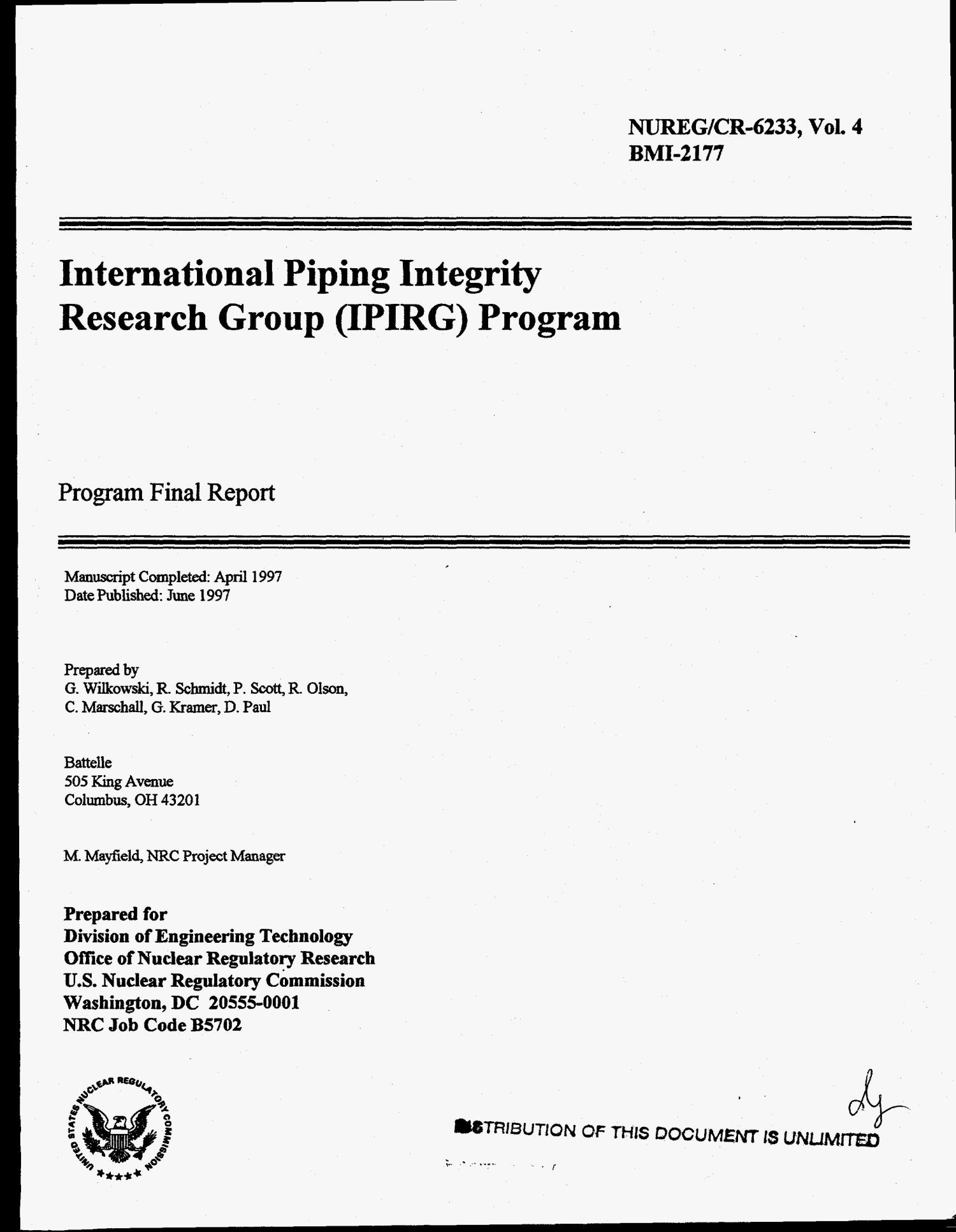 International Piping Integrity Research Group (IPIRG) Program. Final report Page 1 of 333