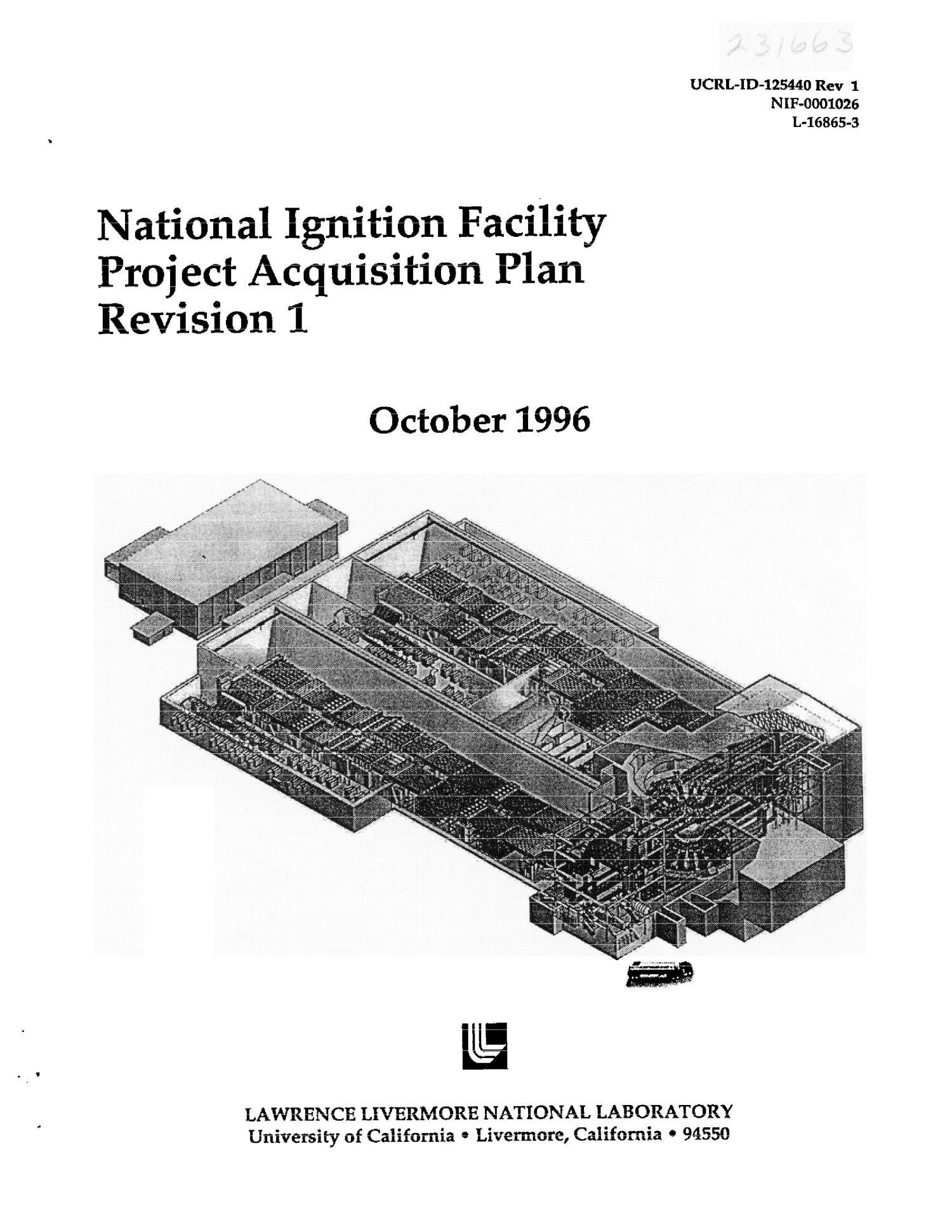 National Ignition Facility project acquisition plan revision 1 UNT