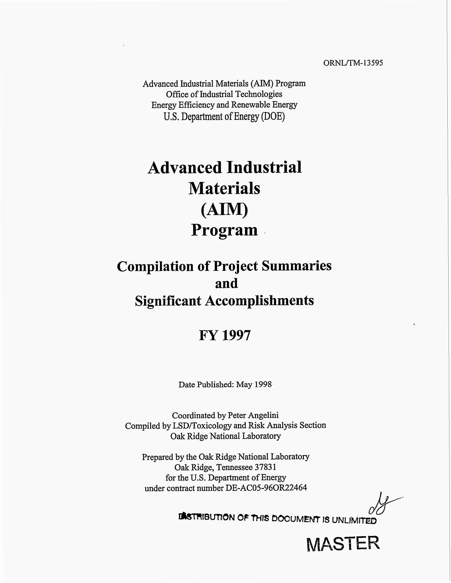 Advanced Industrial Materials (AIM) Program Compilation of project