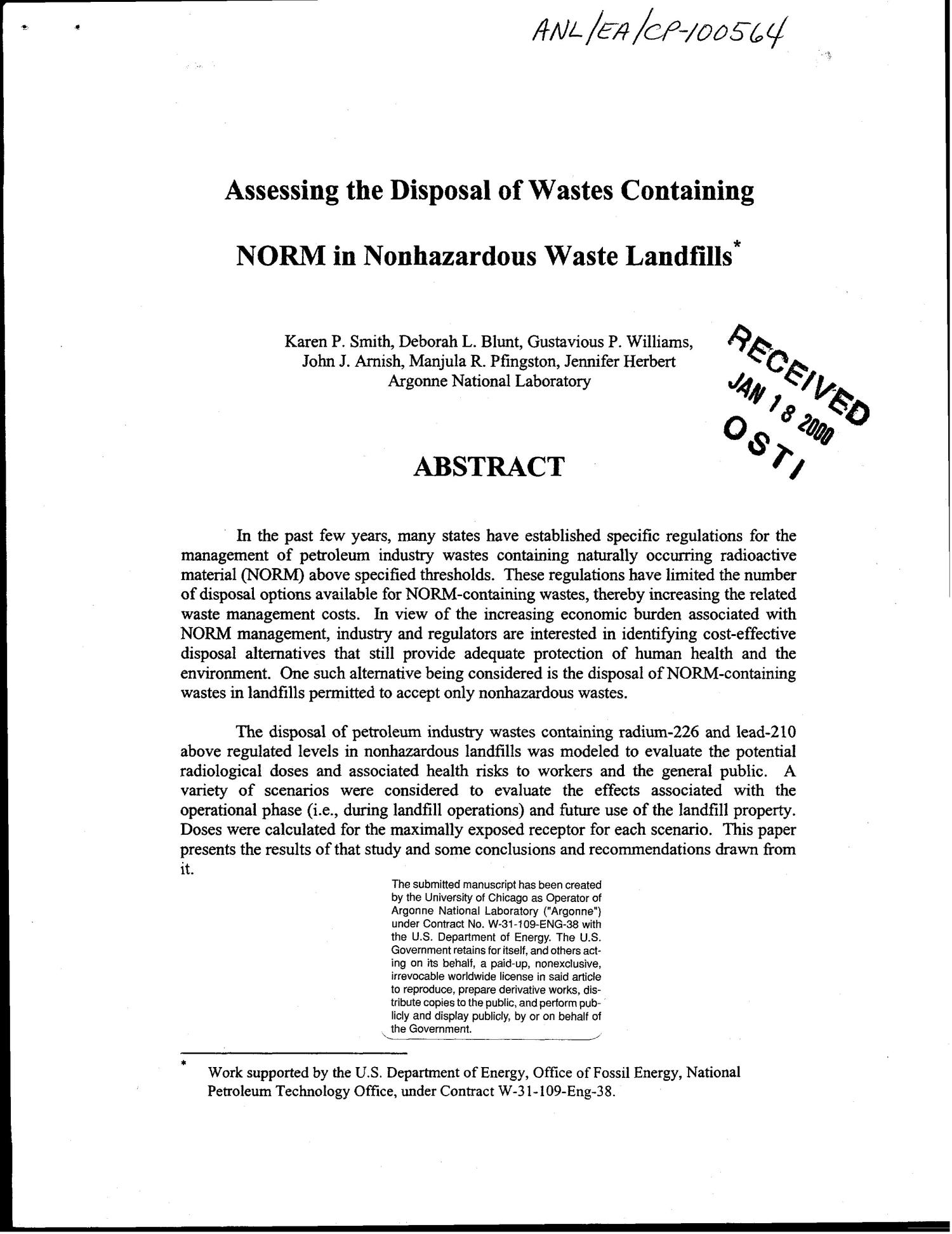Assessing the disposal of wastes containing NORM in nonhazardous waste