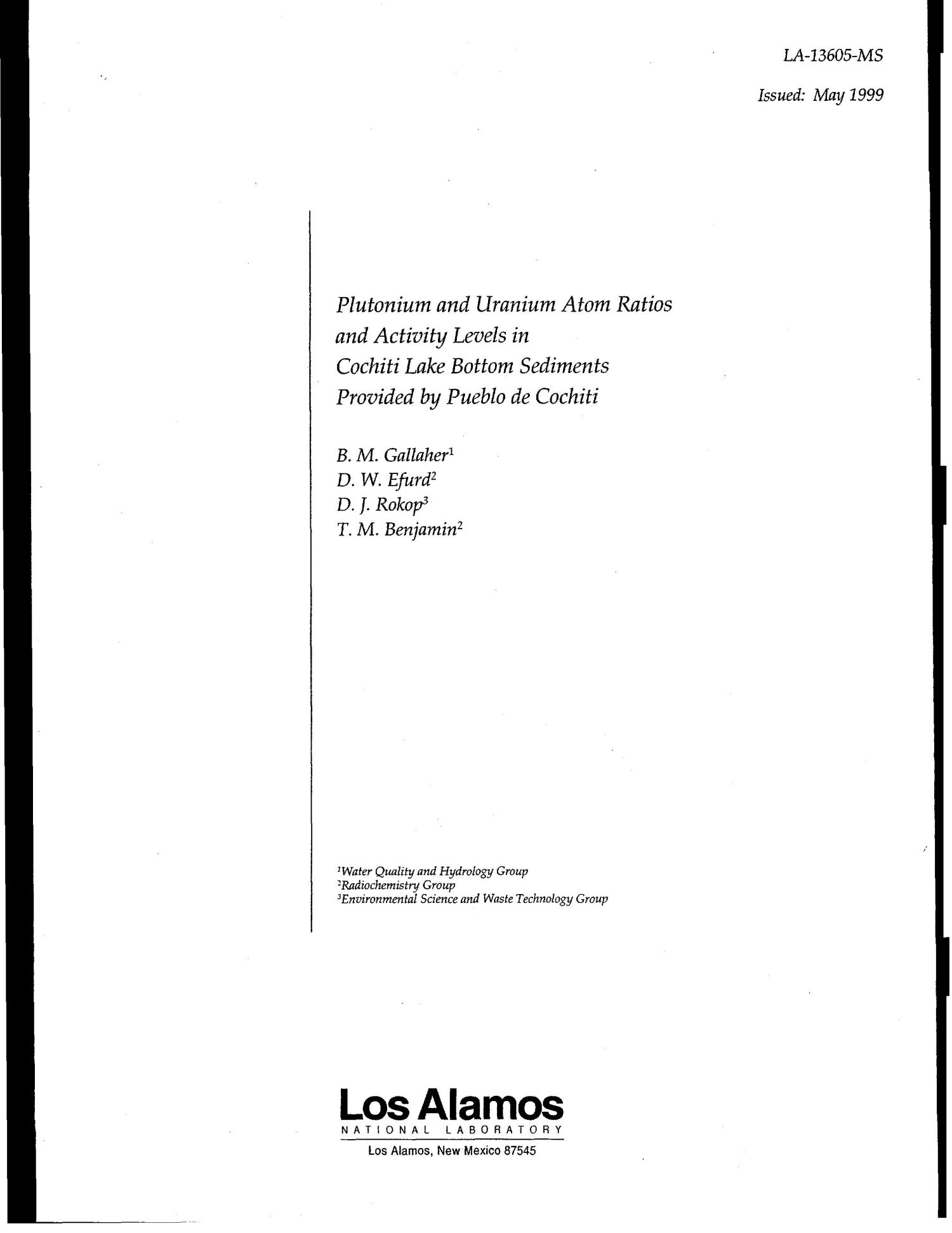 Plutonium and Uranium Atom Ratios and Activity Levels in Cochiti Lake
