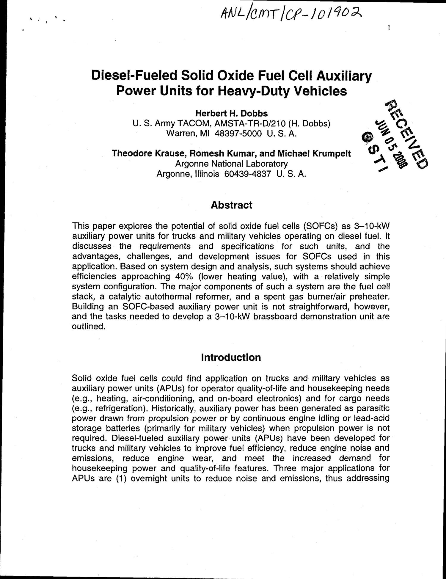 Dieselfueled solid oxide fuel cell auxiliary power units for heavy