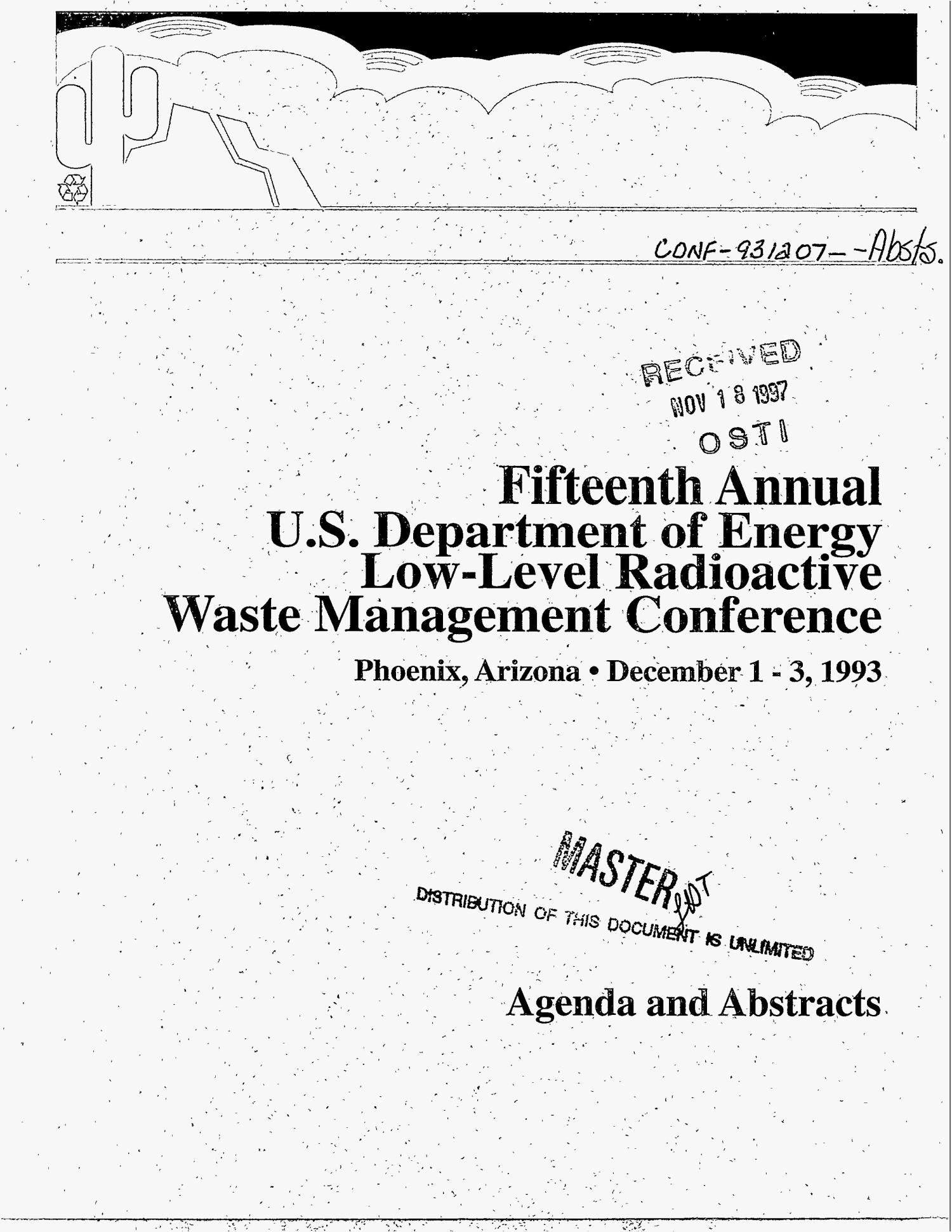 Fifteenth annual U.S. Department of Energy lowlevel radioactive waste