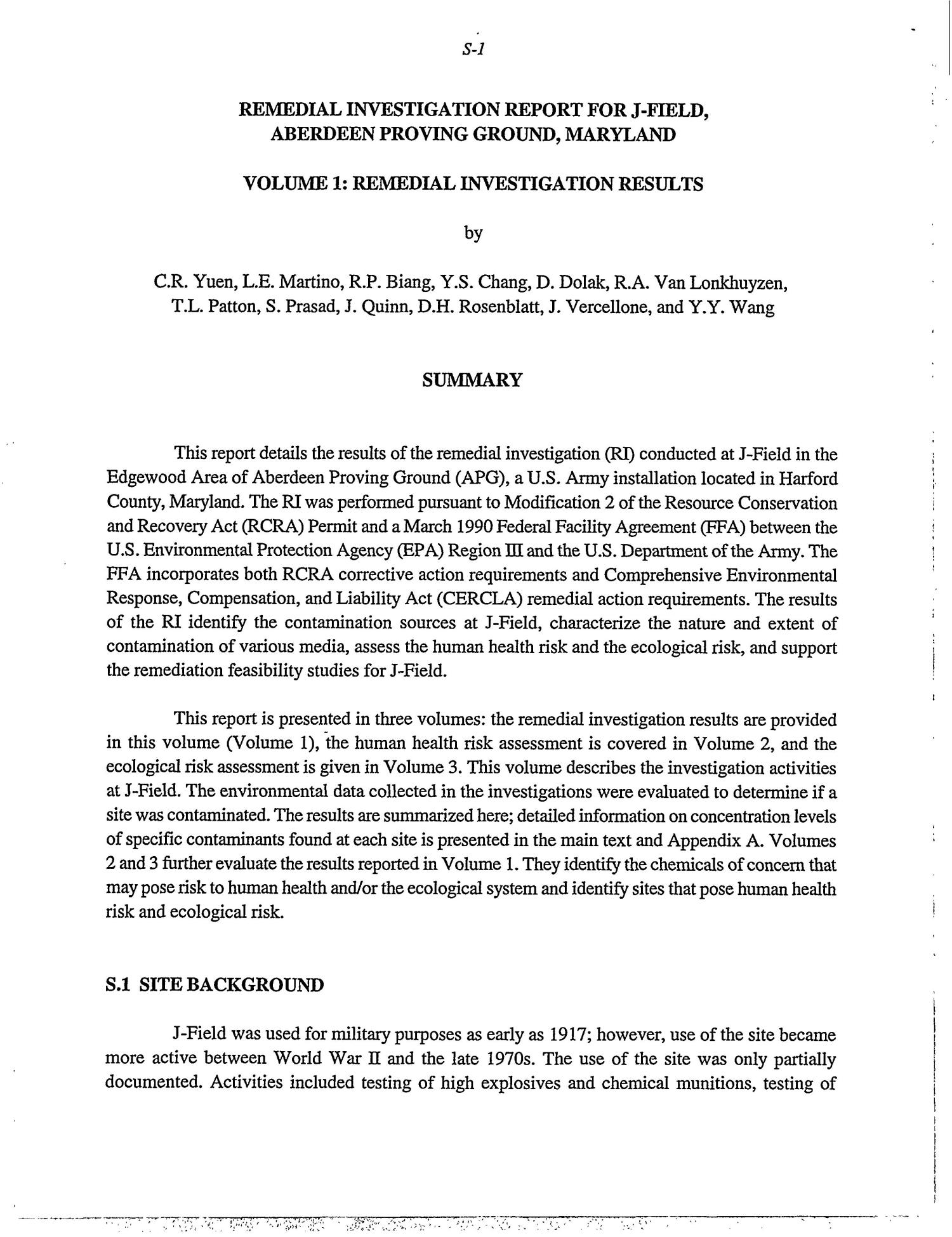 Remedial investigation report for JField, Aberdeen Proving Ground