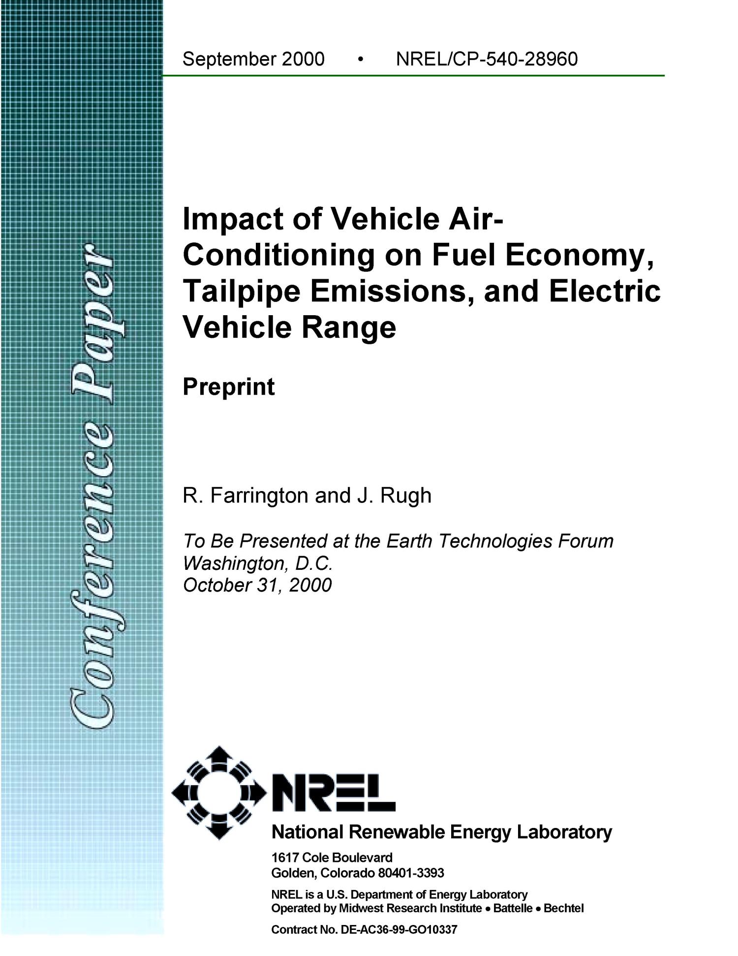 Impact of Vehicle AirConditioning on Fuel Economy, Tailpipe Emissions