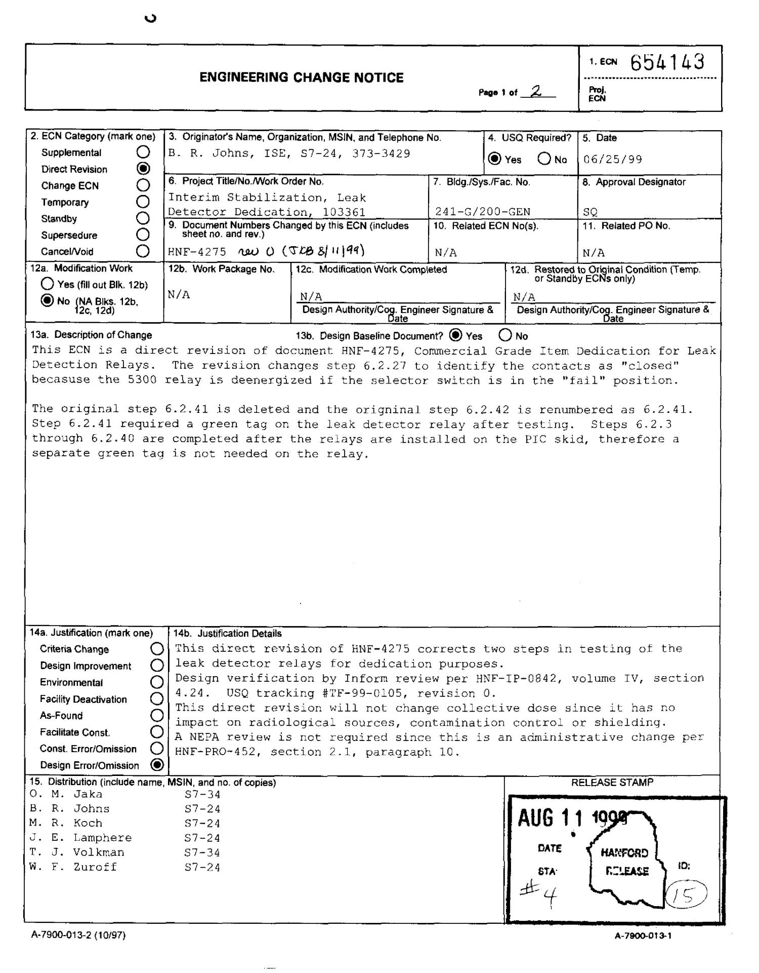 Commercial Grade Item (CGI) Dedication for Leak Detection Relays UNT