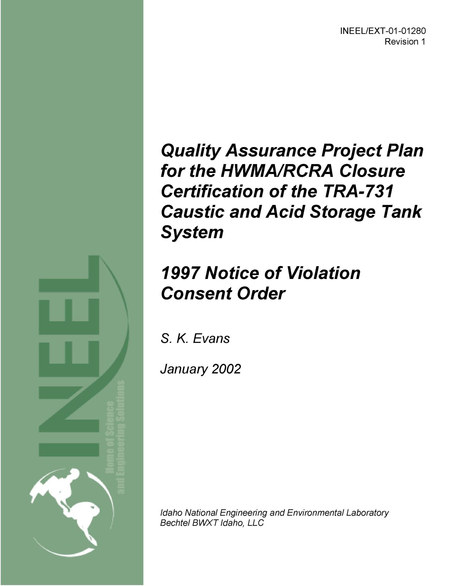 Quality Assurance Project Plan for the HWMA/RCRA Closure Certification