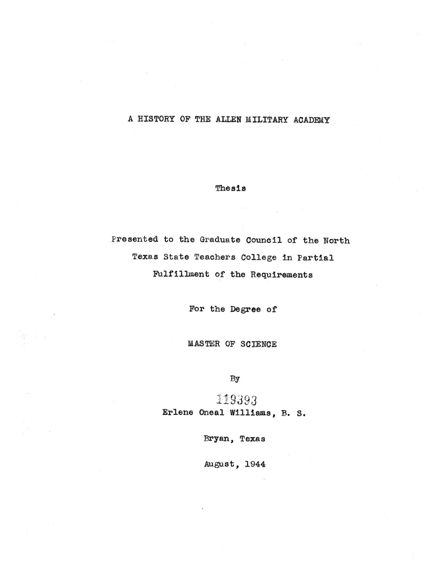 A History of the Allen Military Academy Page II UNT Digital Library