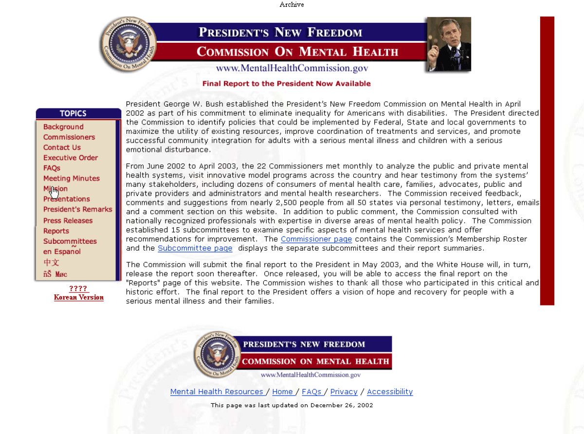 President's New Freedom Commission on Mental Health UNT Digital Library