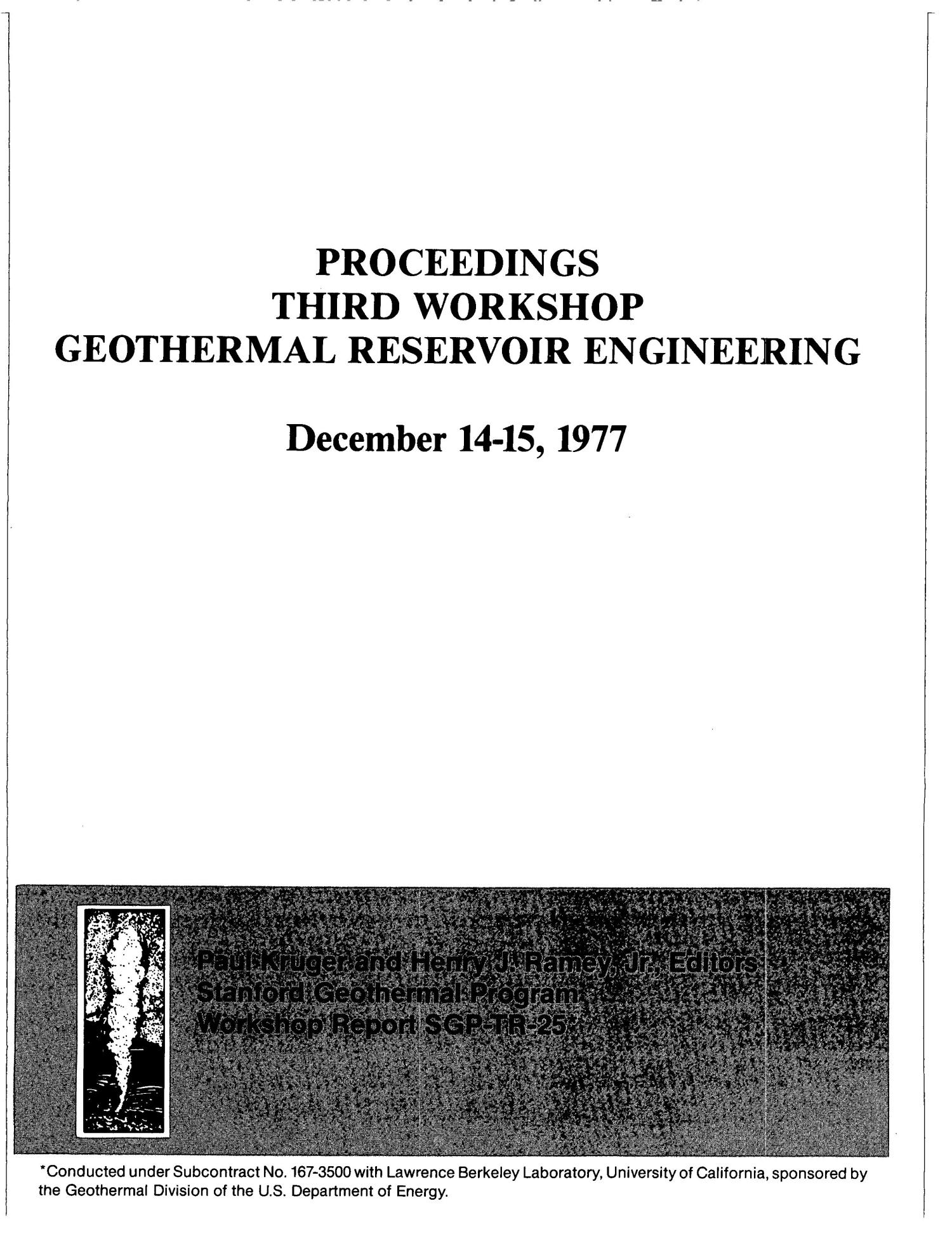 Proceedings of the on Geothermal Reservoir Engineering 1977