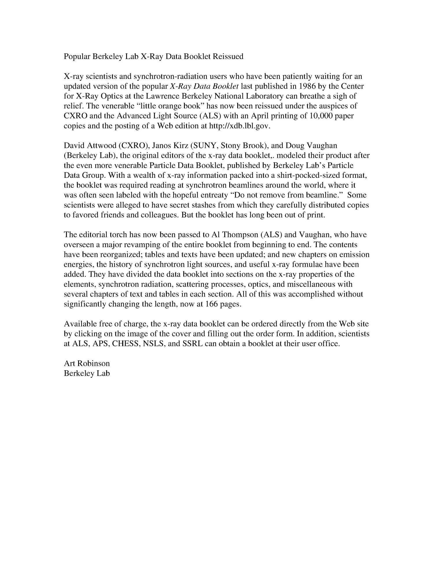 Popular Berkeley Lab XRay Data Booklet Reissued UNT Digital Library