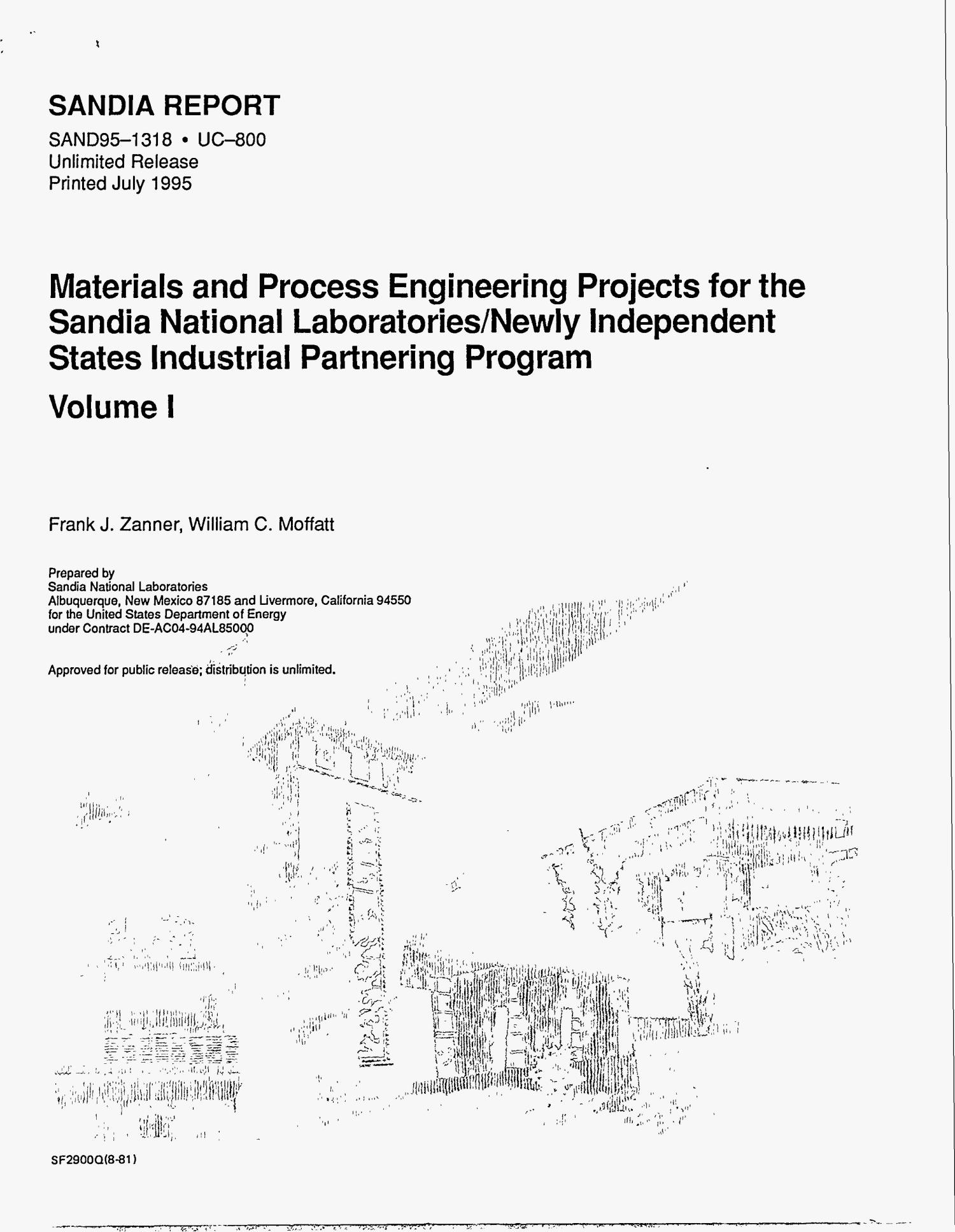 Materials and process engineering projects for the Sandia National