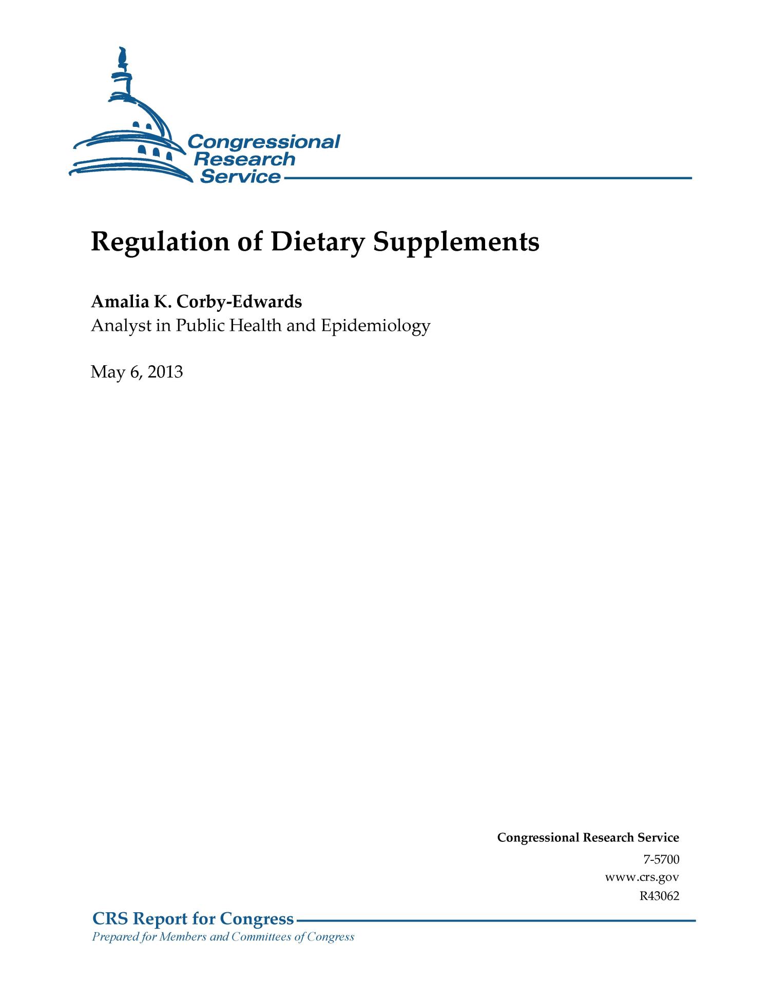 Regulation of Dietary Supplements UNT Digital Library