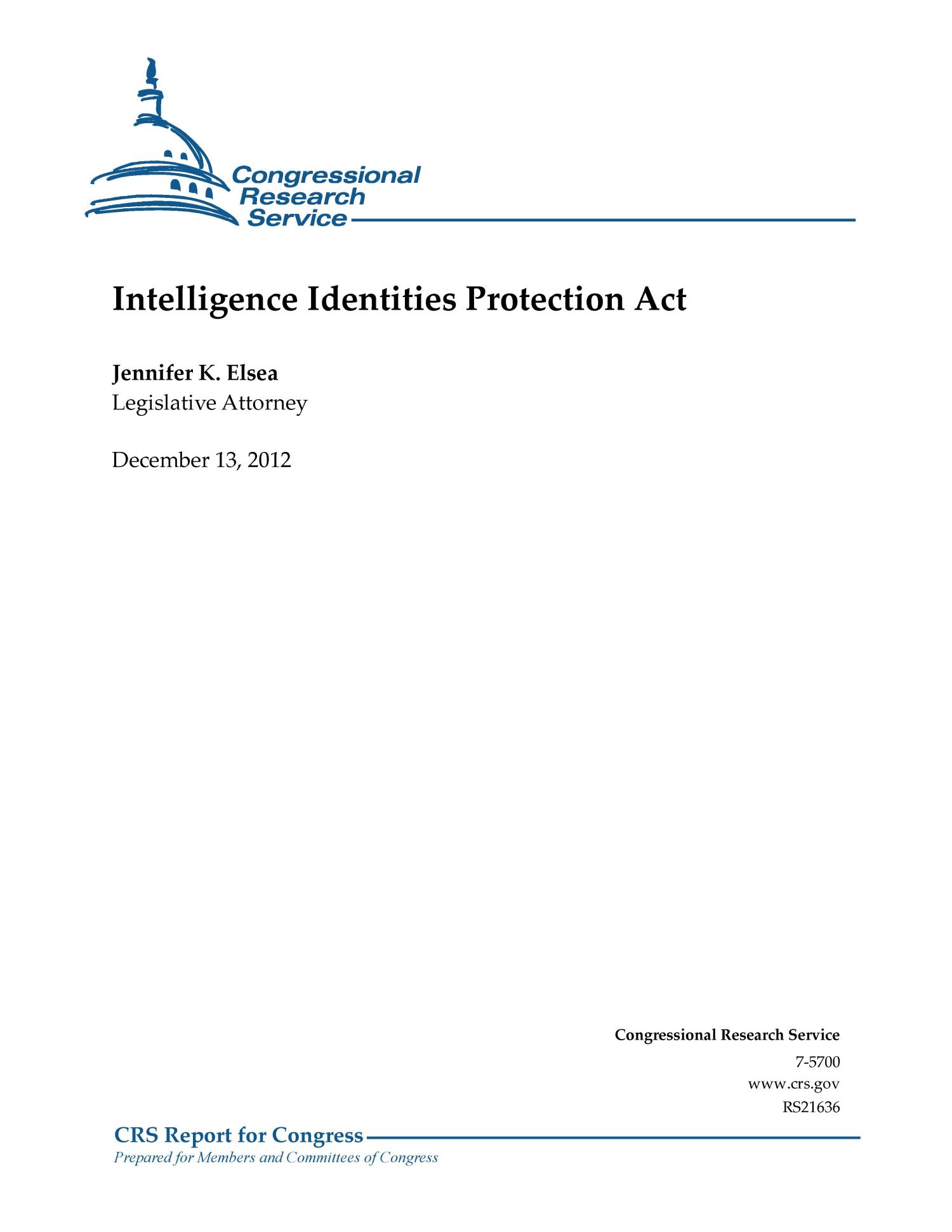 Intelligence Identities Protection Act UNT Digital Library