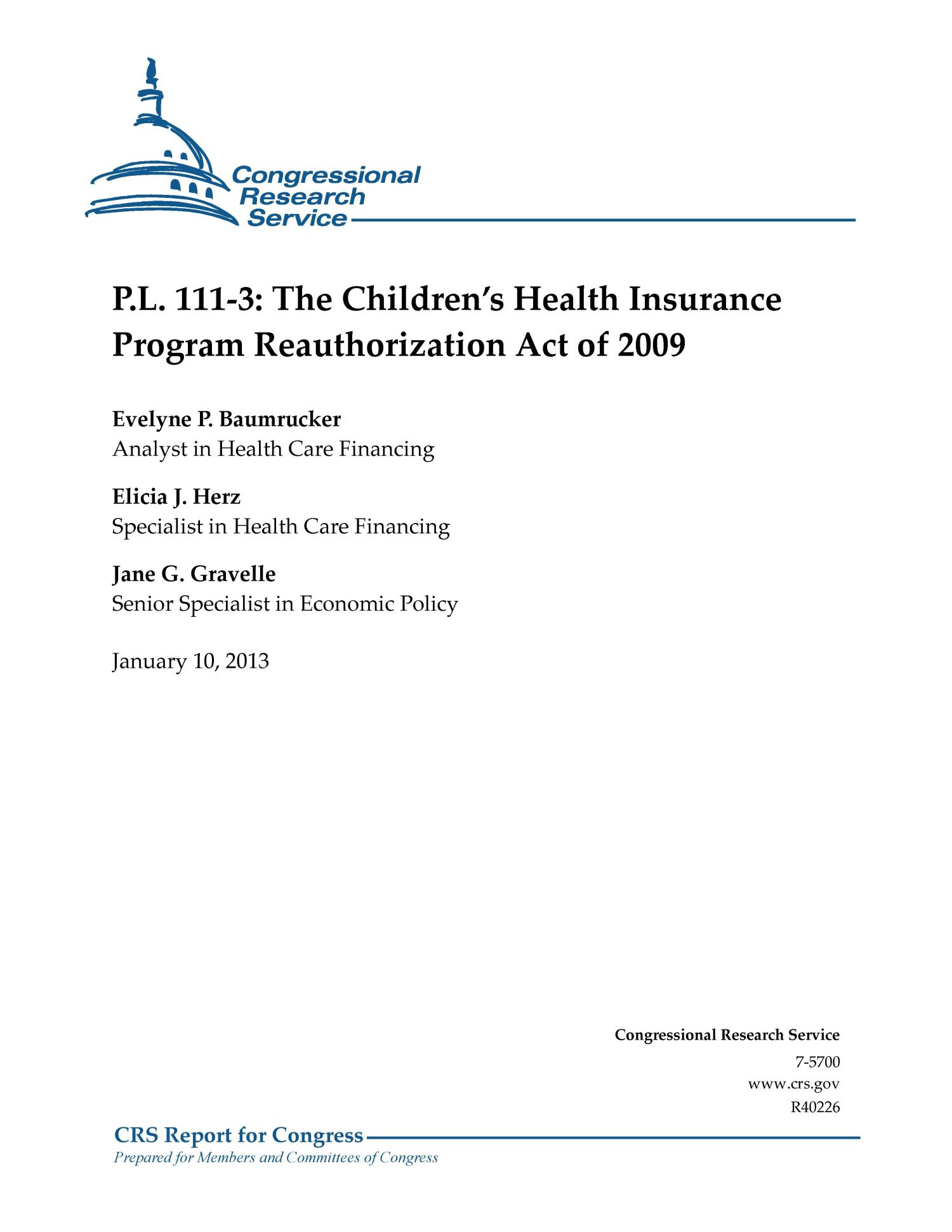 P.L. 1113 The Children’s Health Insurance Program Reauthorization Act