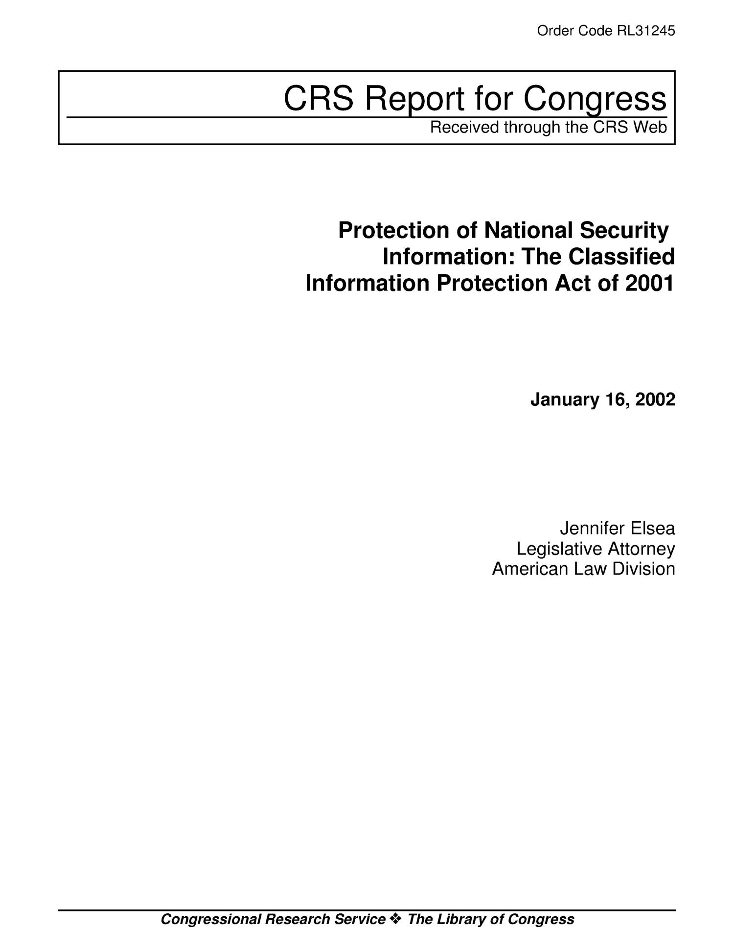 Protection of National Security Information The Classified Information
