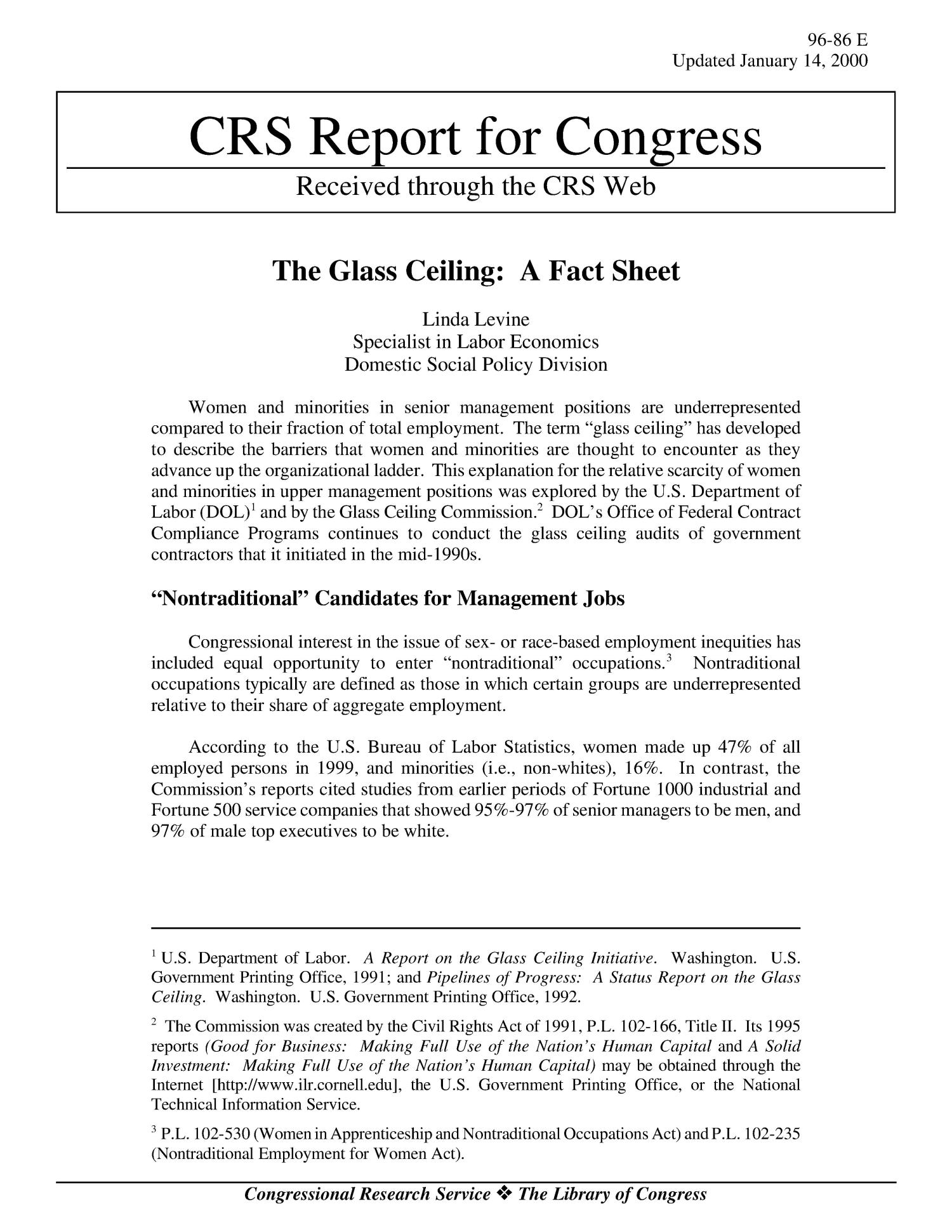 The Glass Ceiling A Fact Sheet UNT Digital Library