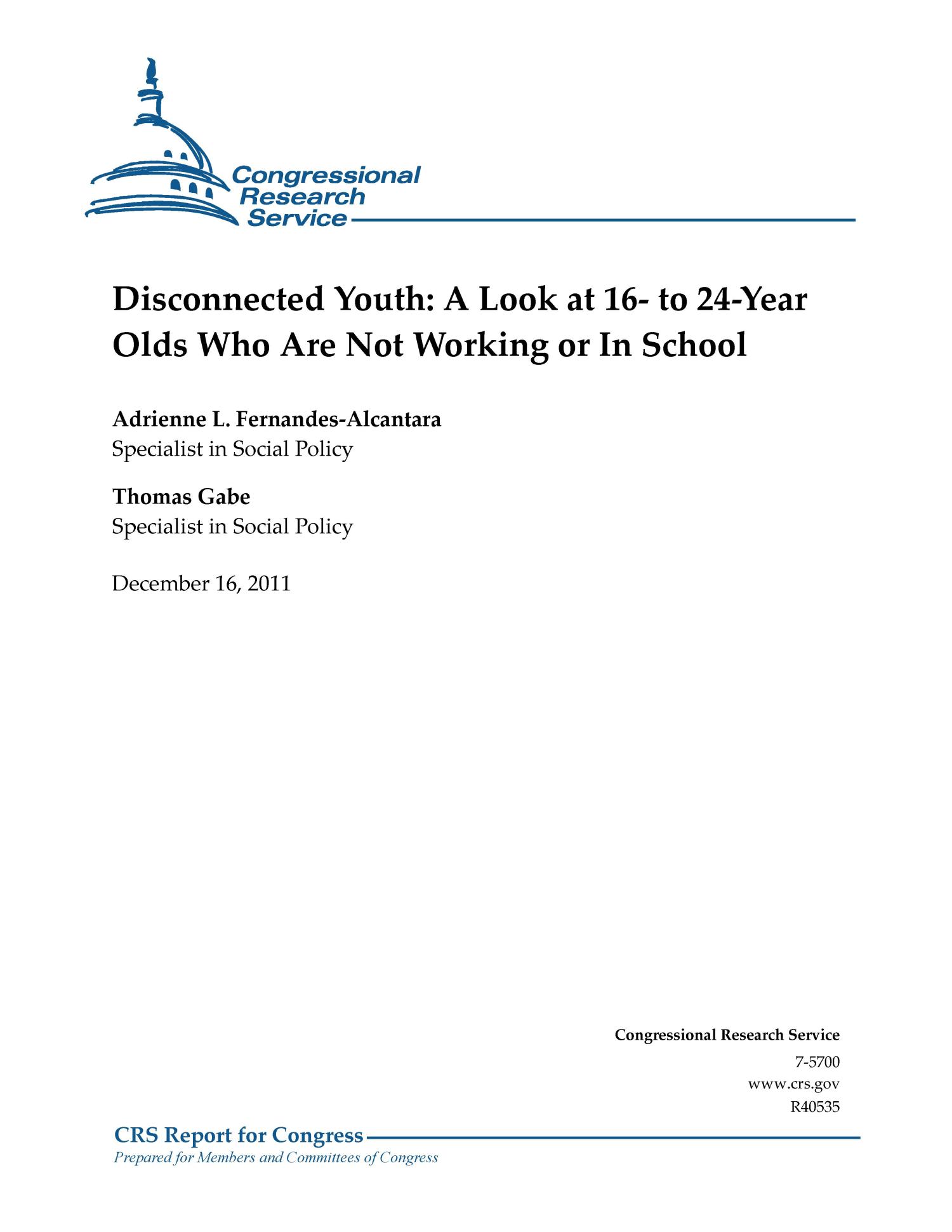 Disconnected Youth A Look at 16 to 24Year Olds Who Are Not Working