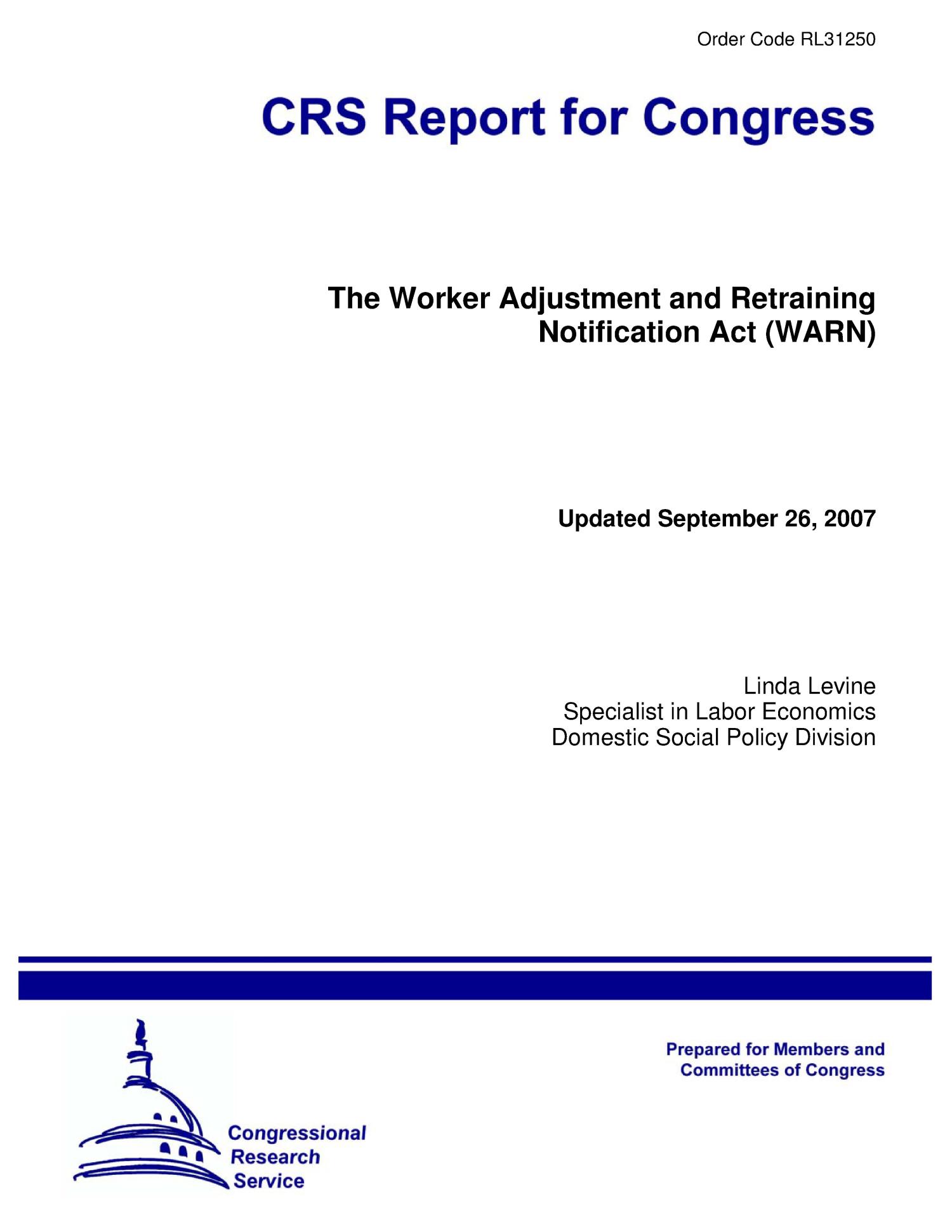 The Worker Adjustment and Retraining Notification Act (WARN) UNT