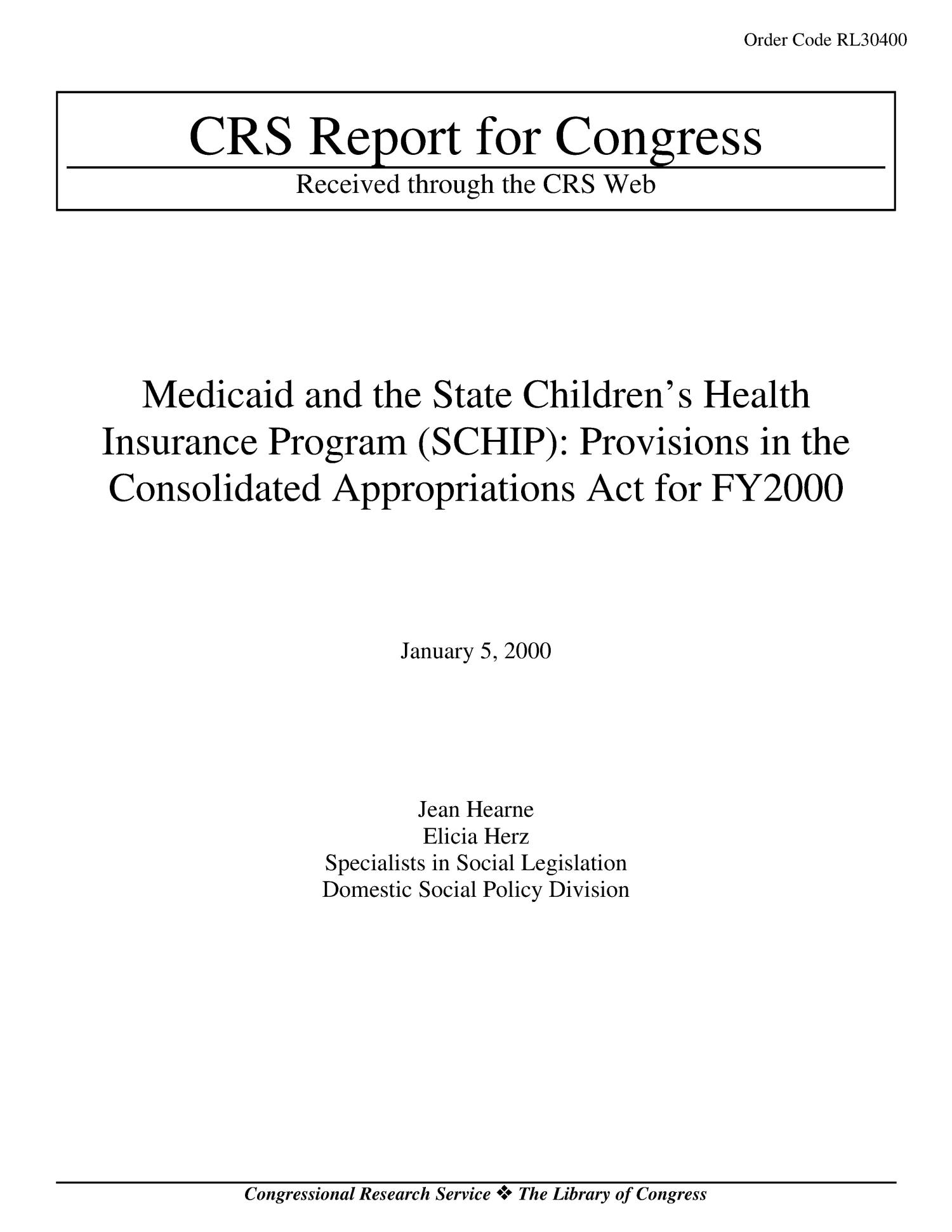 Medicaid and the State Children’s Health Insurance Program (SCHIP