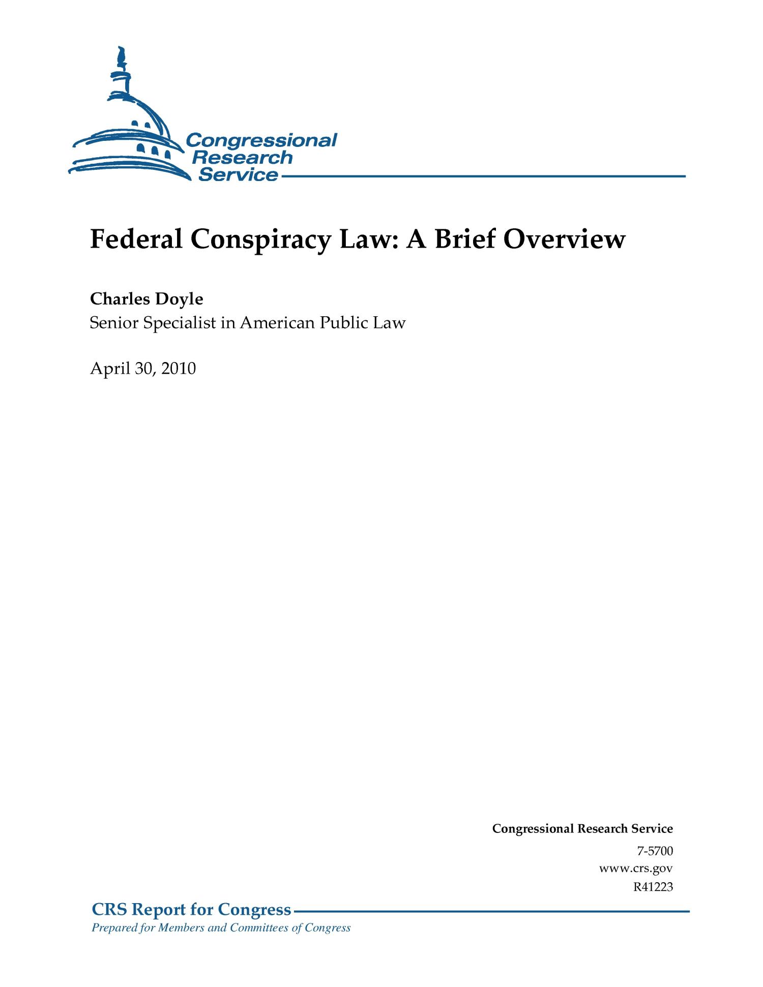 Federal Conspiracy Law A Brief Overview UNT Digital Library