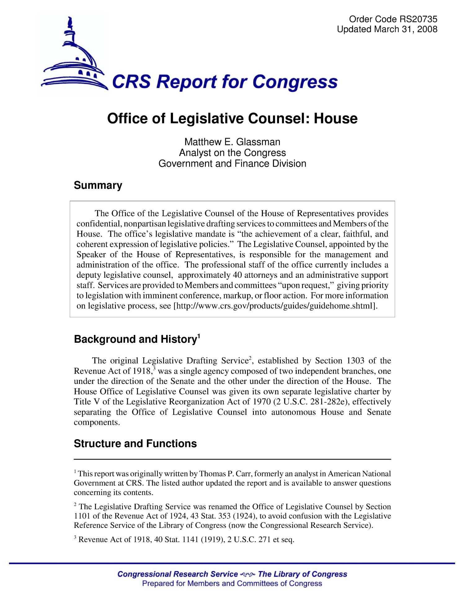 Office of Legislative Counsel House UNT Digital Library