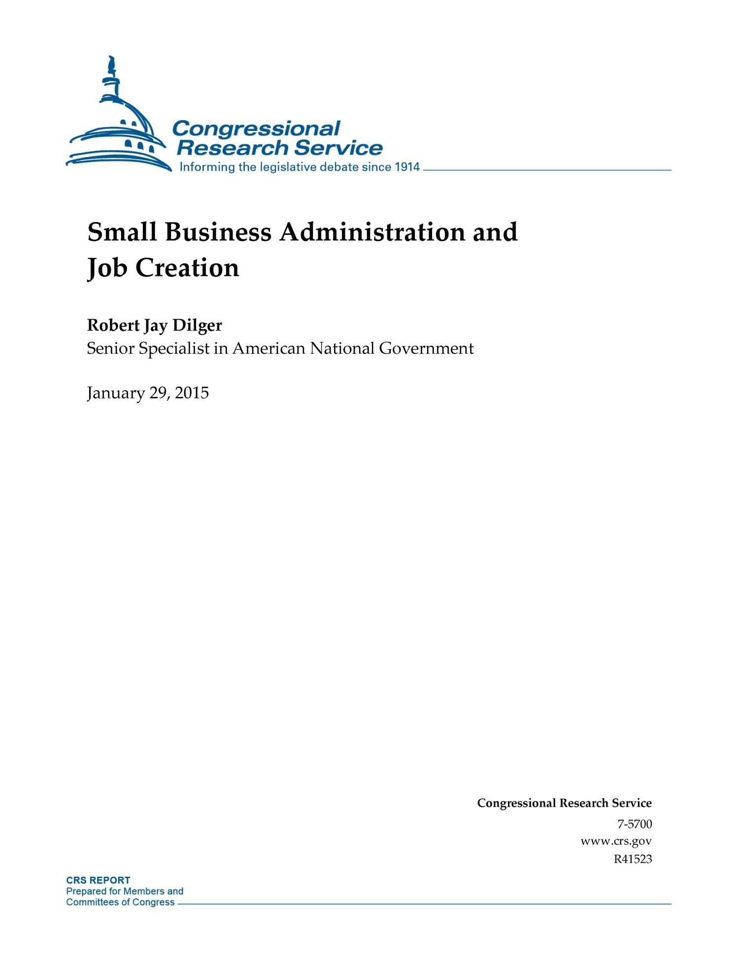 Small Business Administration and Job Creation UNT Digital Library