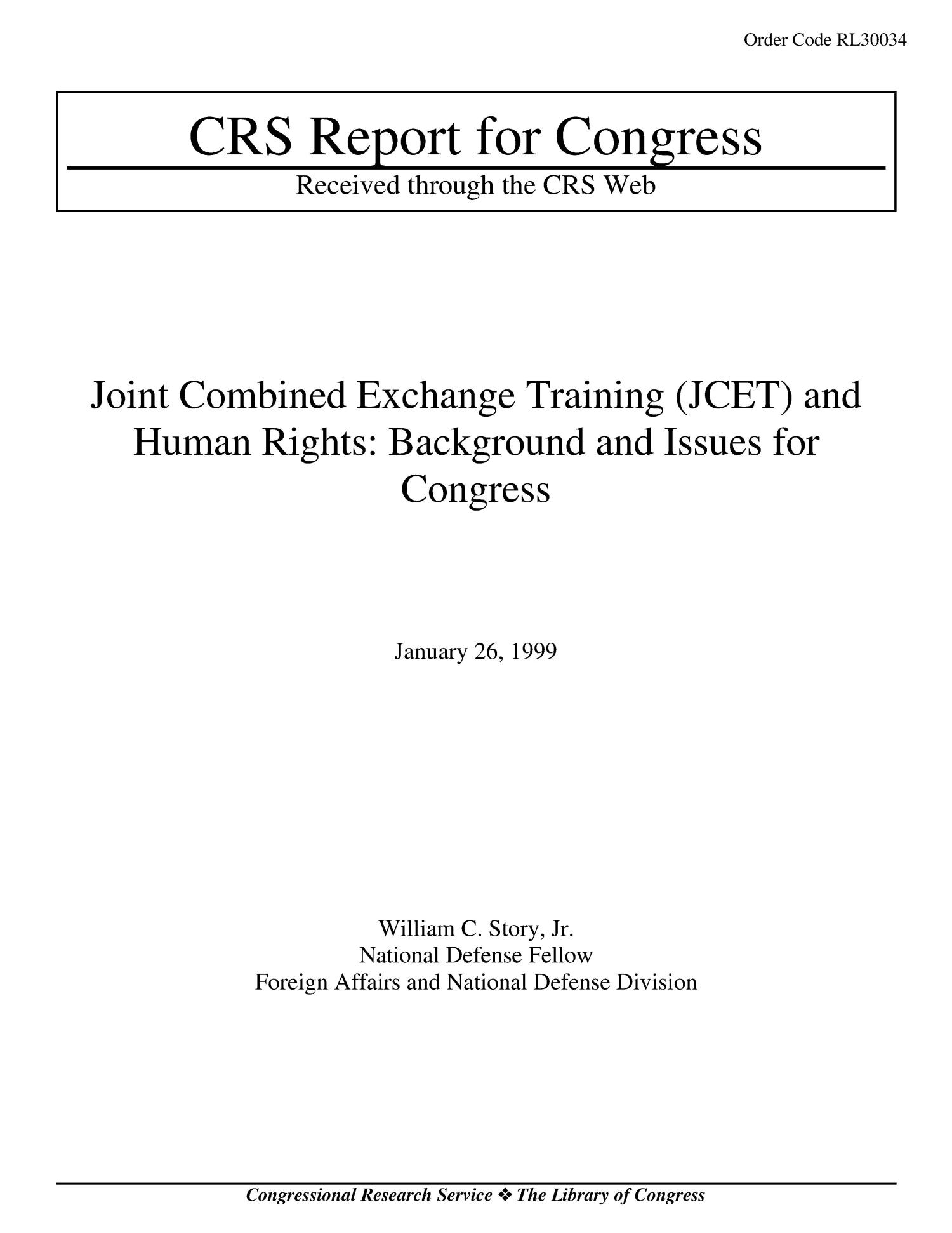 Joint Combined Exchange Training (JCET) and Human Rights Background and Issues for Congress
