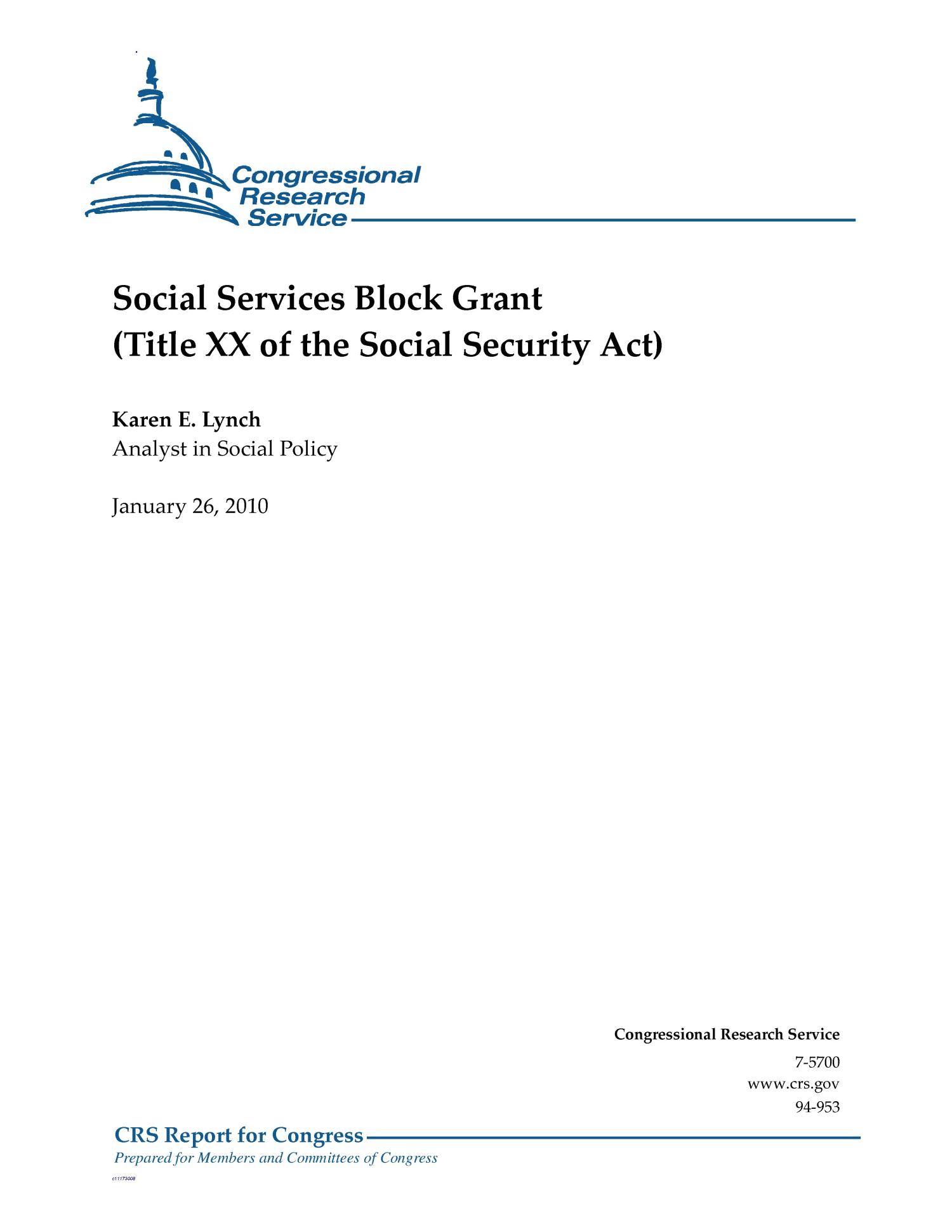 Social Services Block Grant (Title XX of the Social Security Act) UNT