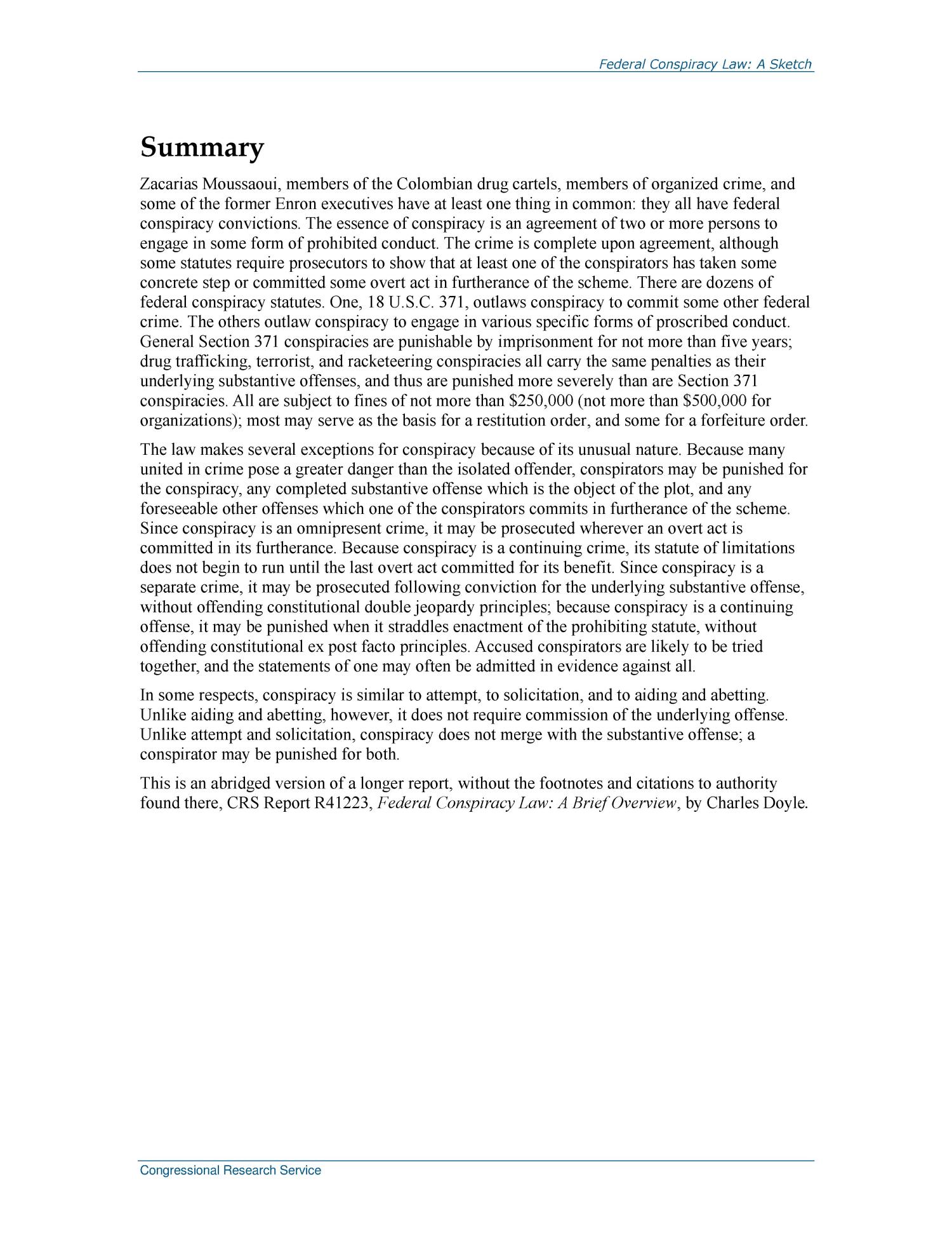 Federal Conspiracy Law A Sketch Page 2 of 11 UNT Digital Library