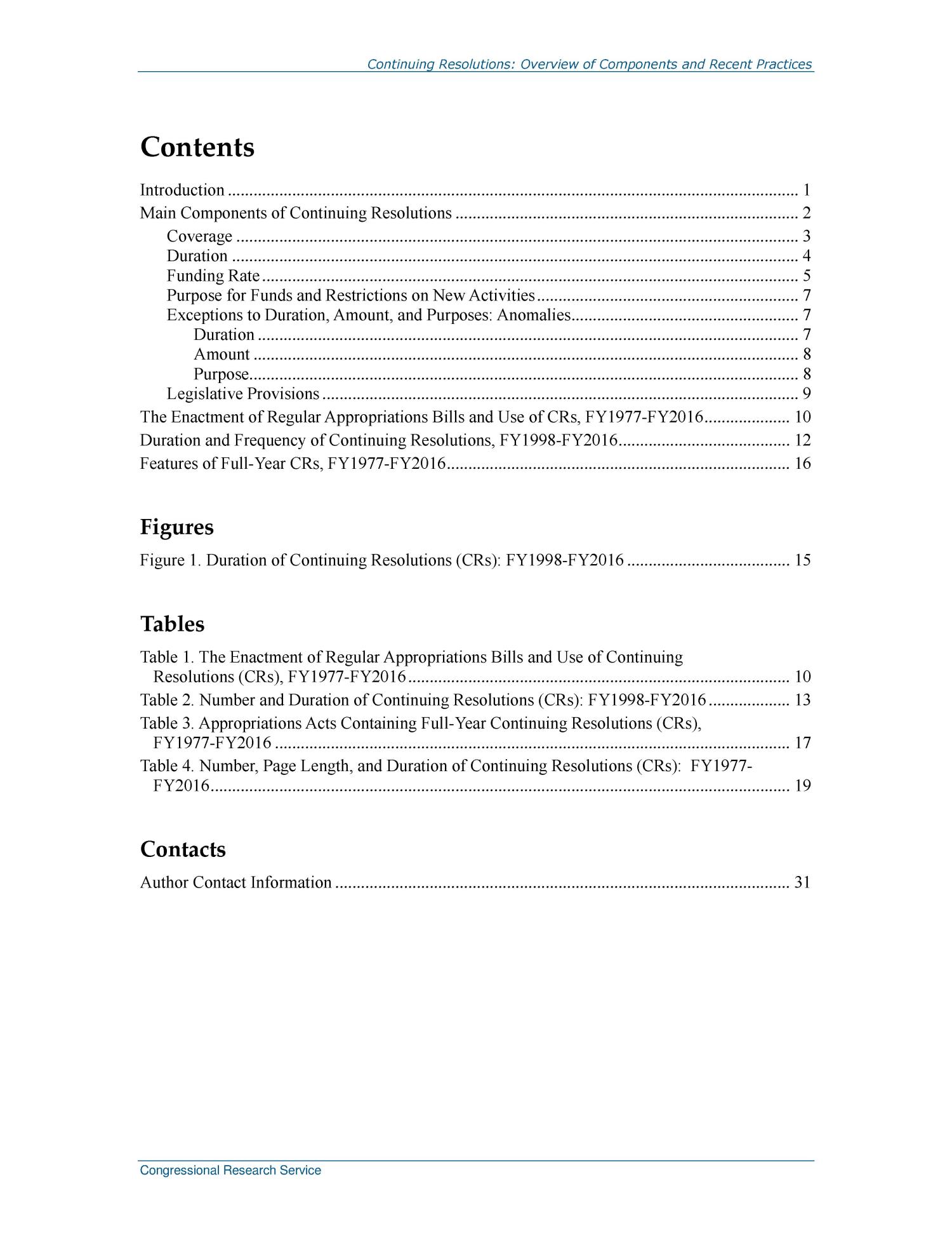 Continuing Resolutions Overview of Components and Recent Practices