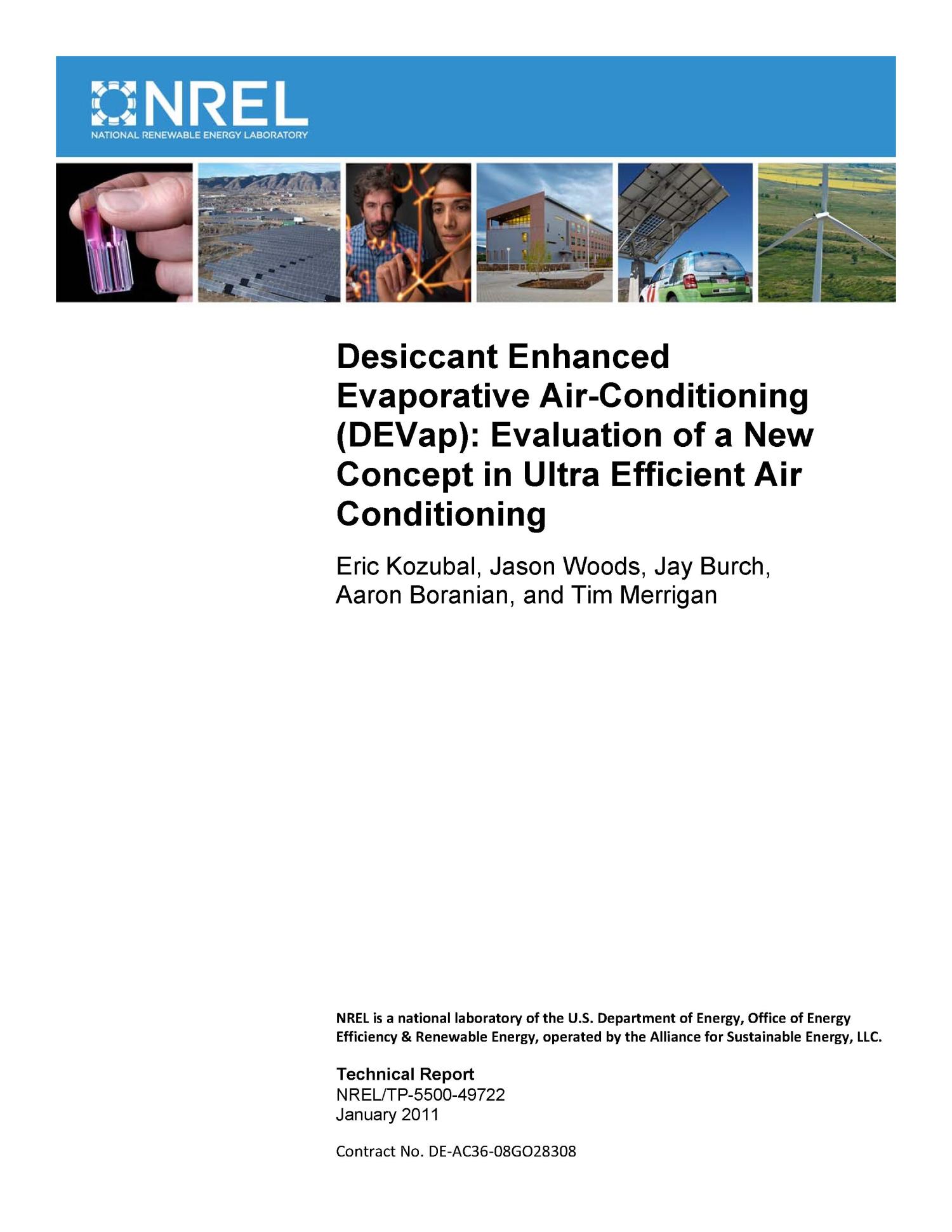 Desiccant Enhanced Evaporative AirConditioning (DEVap) Evaluation of