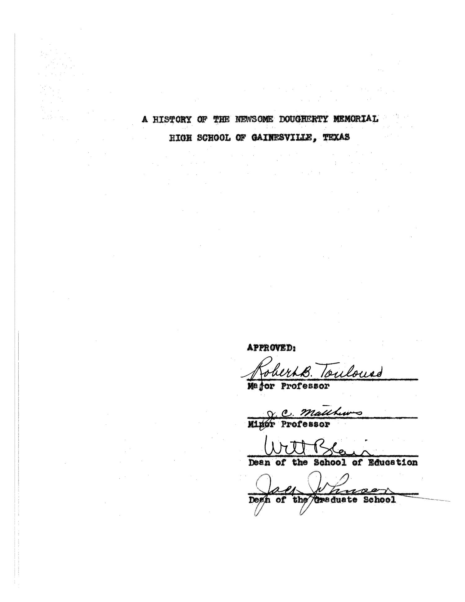 A History of the Newsome Dougherty Memorial High School of Gainesville