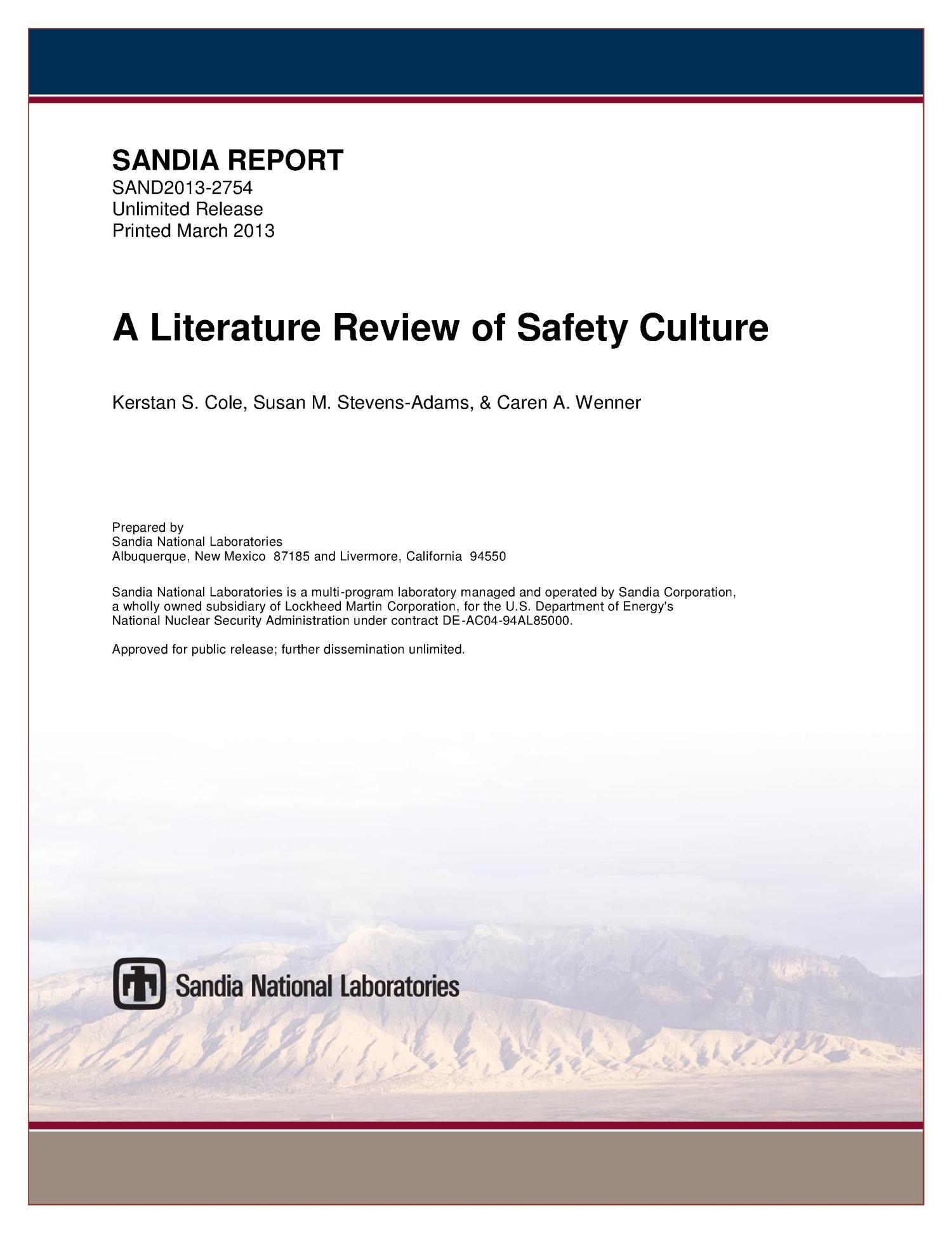 A literature review of safety culture. Page 1 of 47 UNT Digital Library