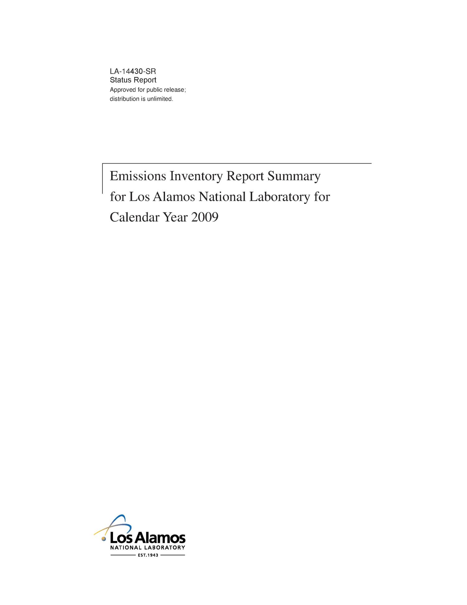 Emissions Inventory Report Summary for Los Alamos National Laboratory for Calendar Year 2009