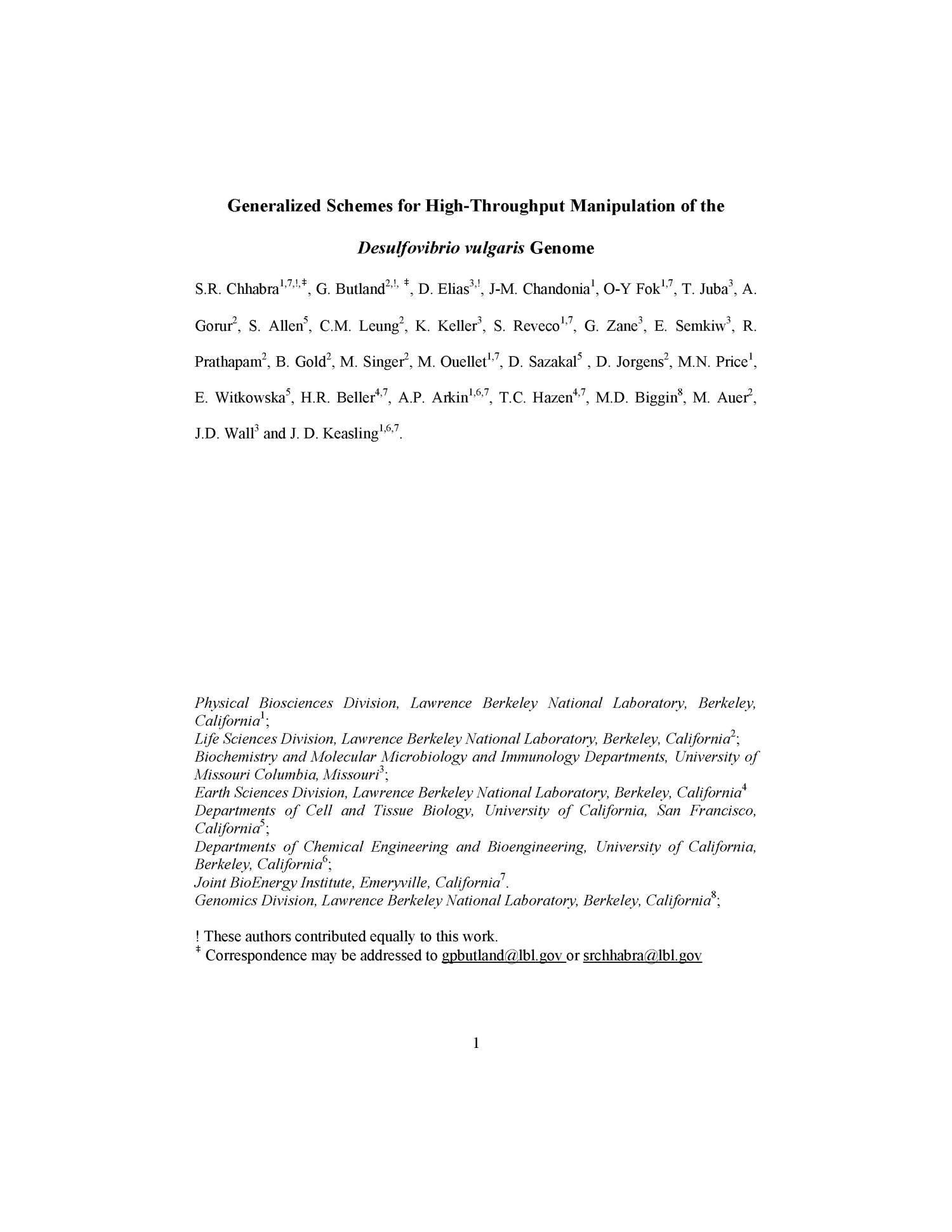 Generalized schemes for high throughput manipulation of the Desulfovibrio vulgaris Hildenborough